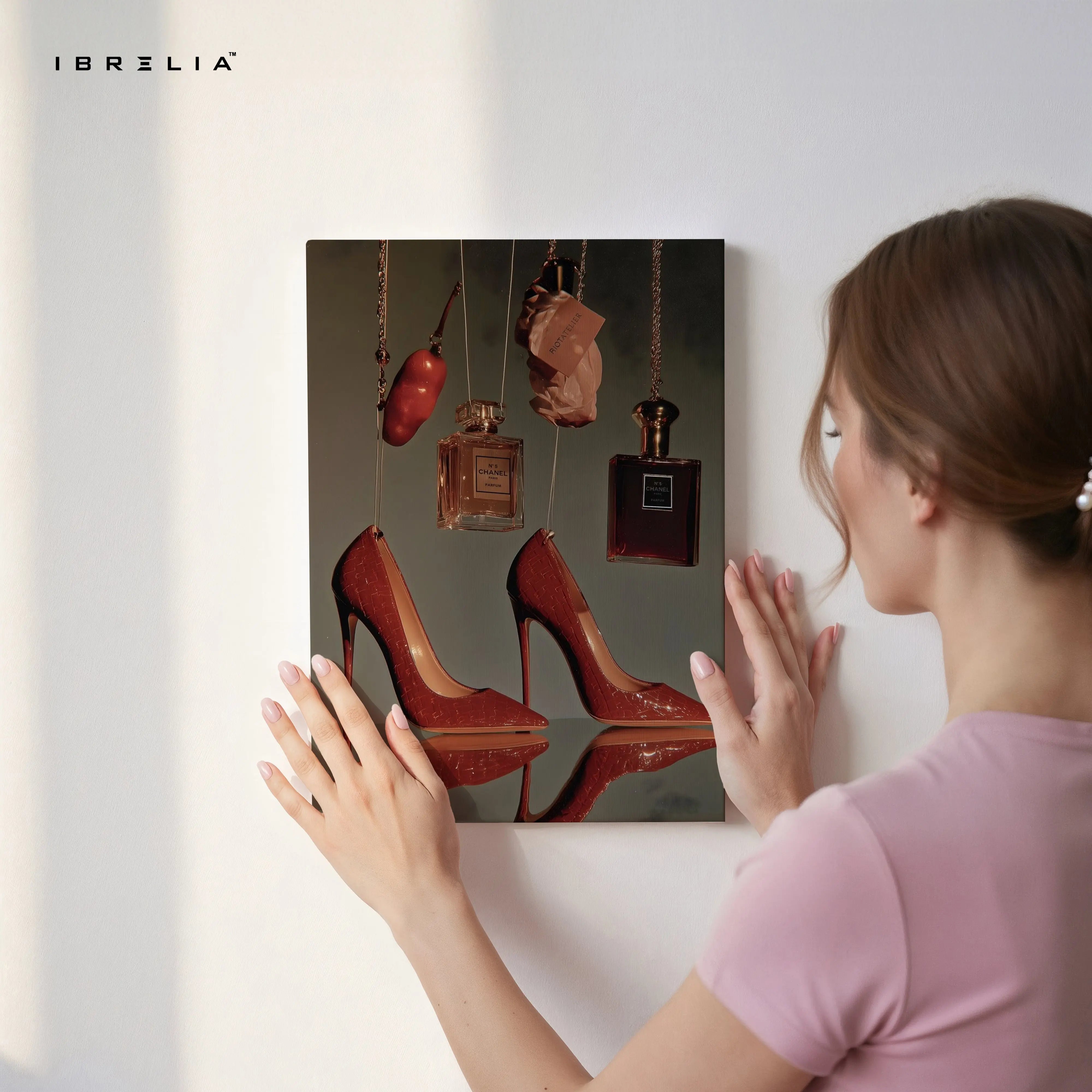 Luxury Heels & Perfume Still Life Art – 4K Ultra Wrap Frame Wall Art in Pakistan | IBRELIA™ IBRELIA