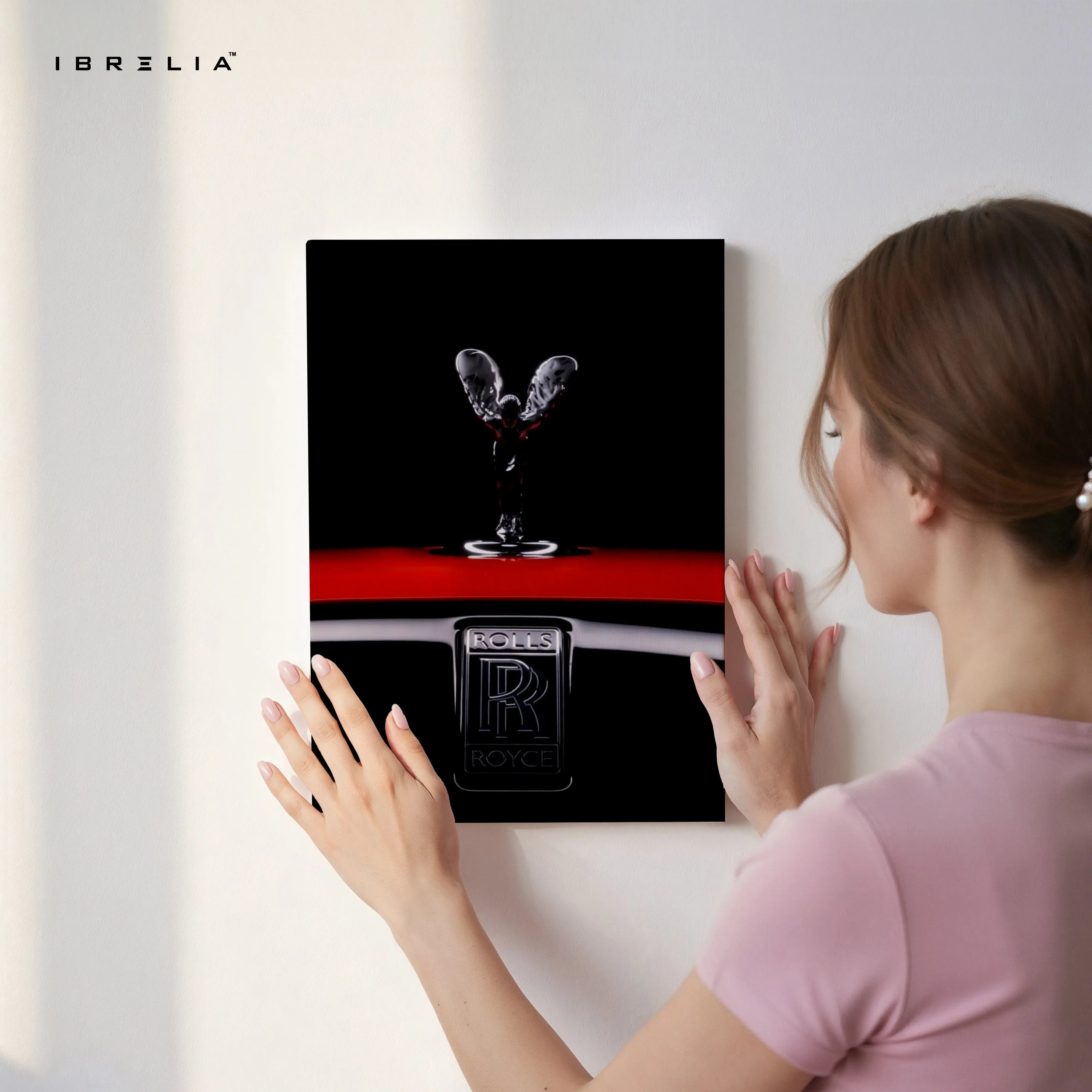 Spirit of Luxury – Rolls-Royce Noir Emblem Art | 4K Ultra Wrap Frame Wall Art in Pakistan | IBRELIA™ IBRELIA