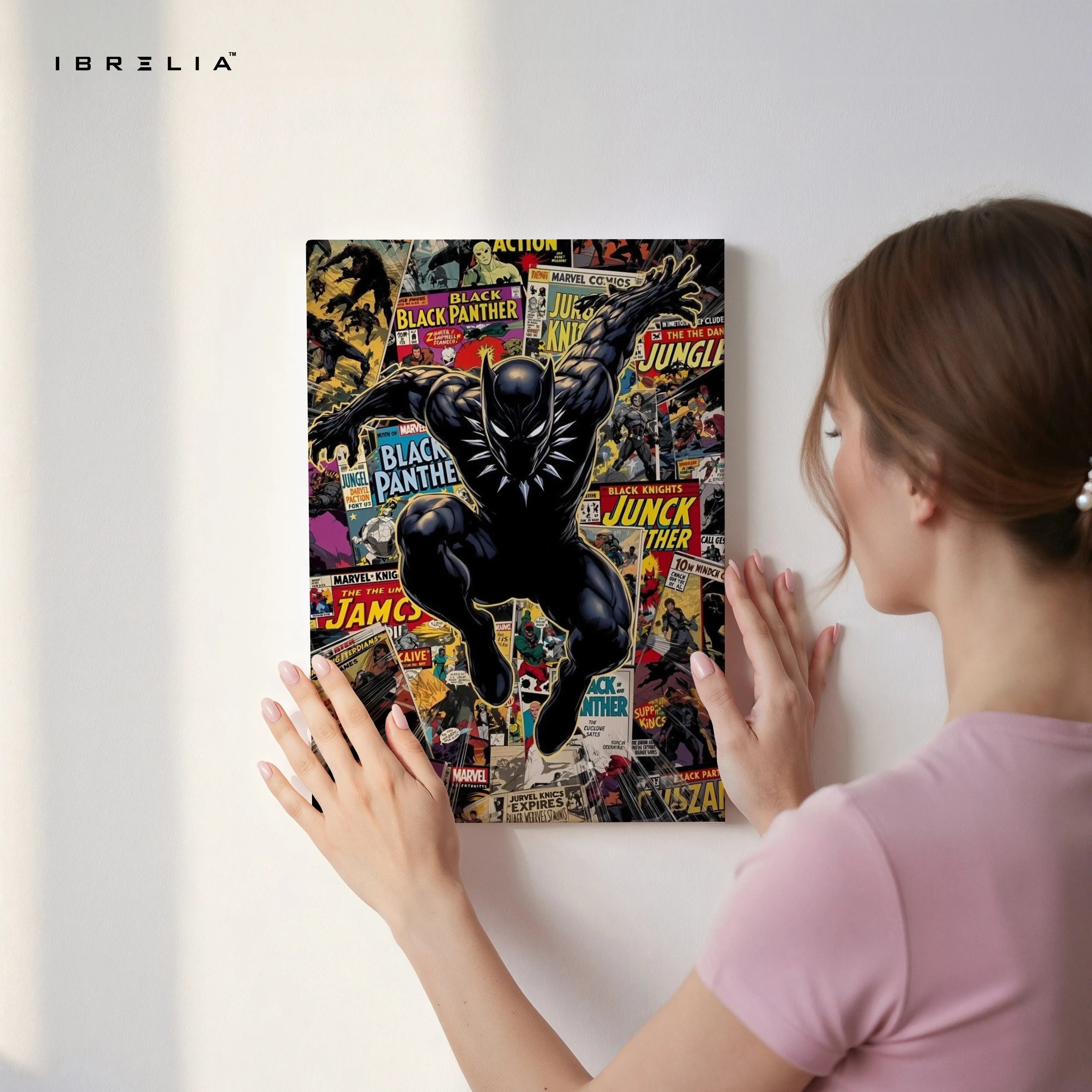 Black Panther Comic Collage Art – 4K Ultra Wrap Frame Wall Art in Pakistan | IBRELIA™ IBRELIA