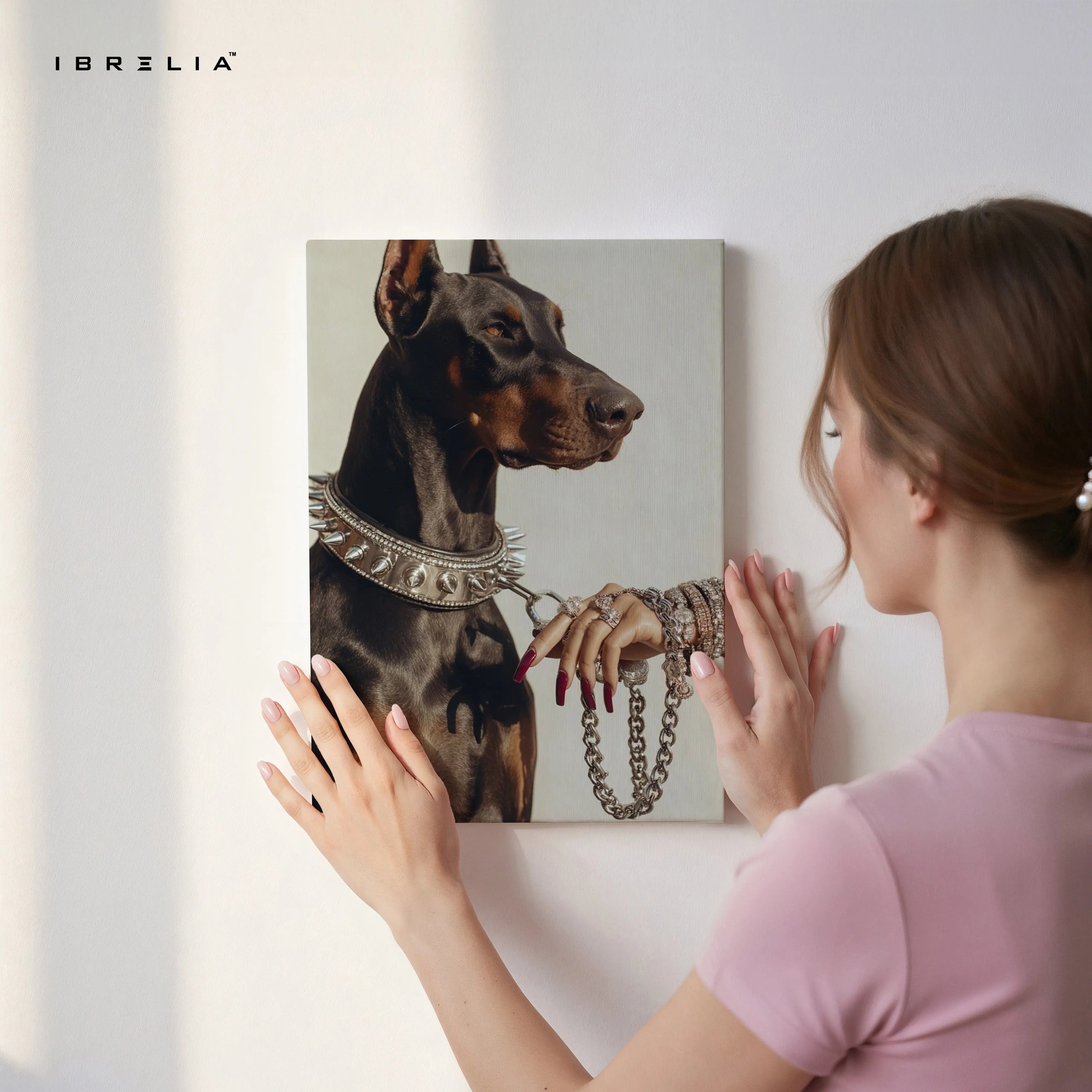 Luxury Doberman with Chain Collar – 4K Ultra Wrap Frame Wall Art in Pakistan | IBRELIA™ IBRELIA