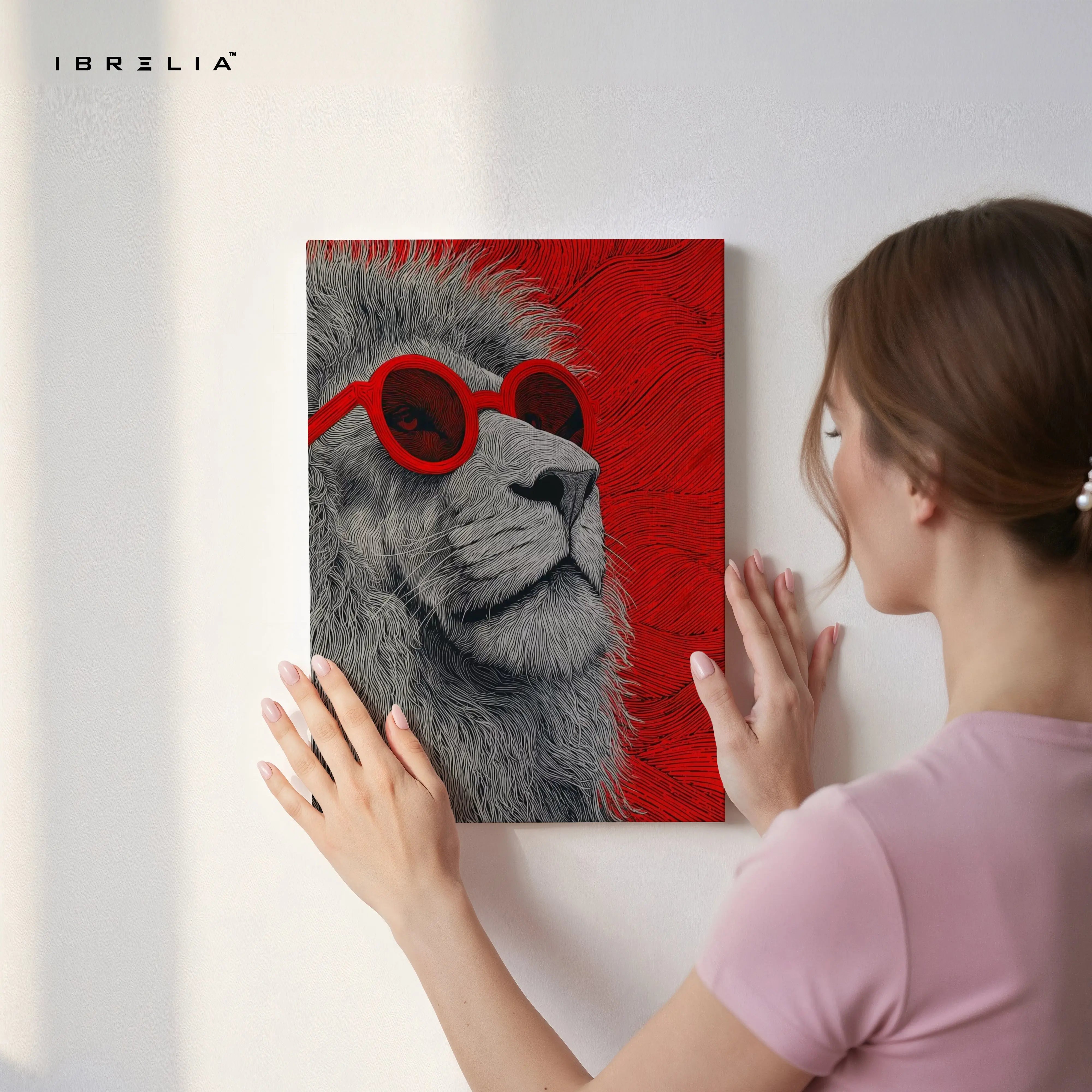 Cool Lion Pop Art with Red Glasses – 4K Ultra Wrap Frame Wall Art in Pakistan | IBRELIA™ IBRELIA
