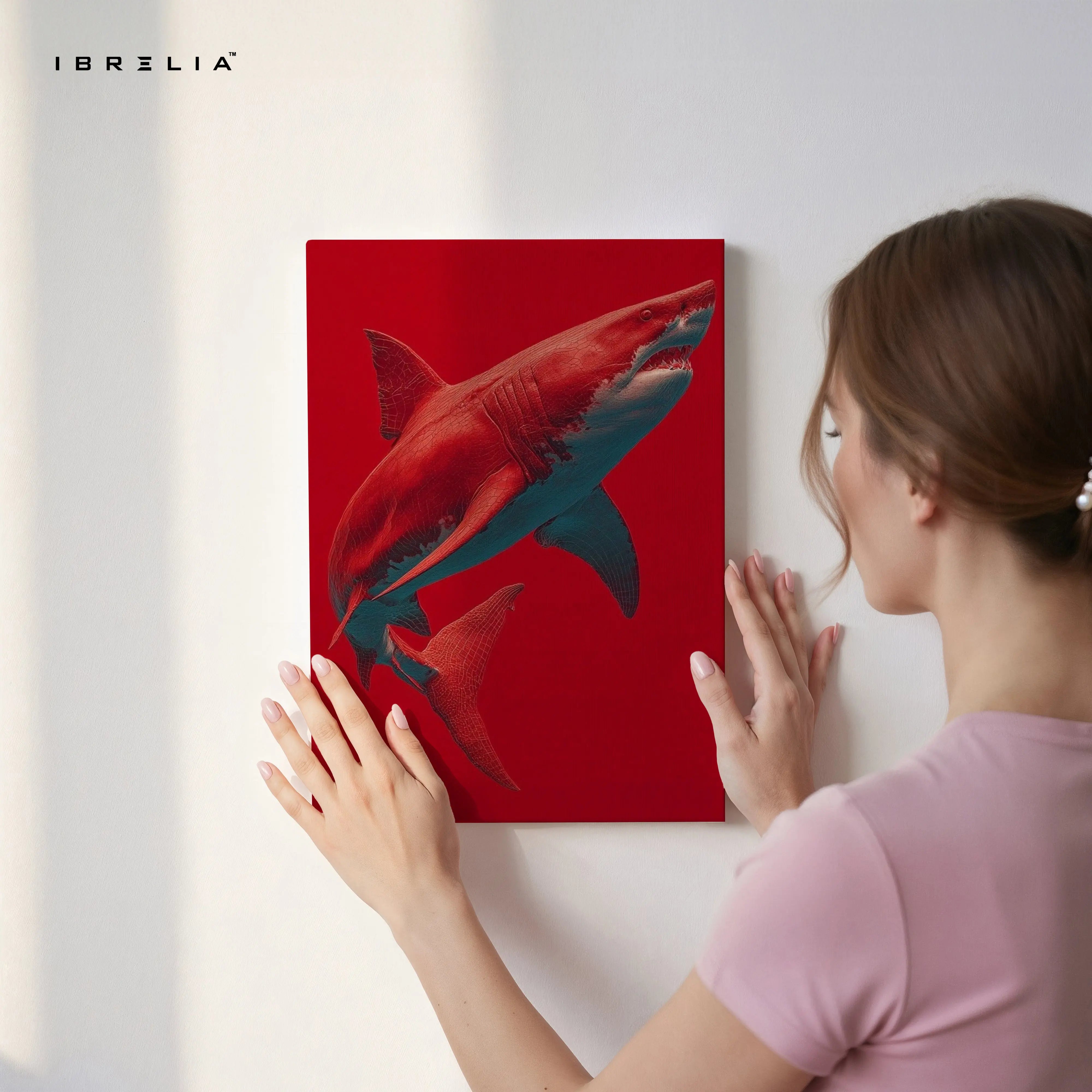 Crimson Shark Modern Art – 4K Ultra Wrap Frame Wall Art in Pakistan | IBRELIA™ IBRELIA