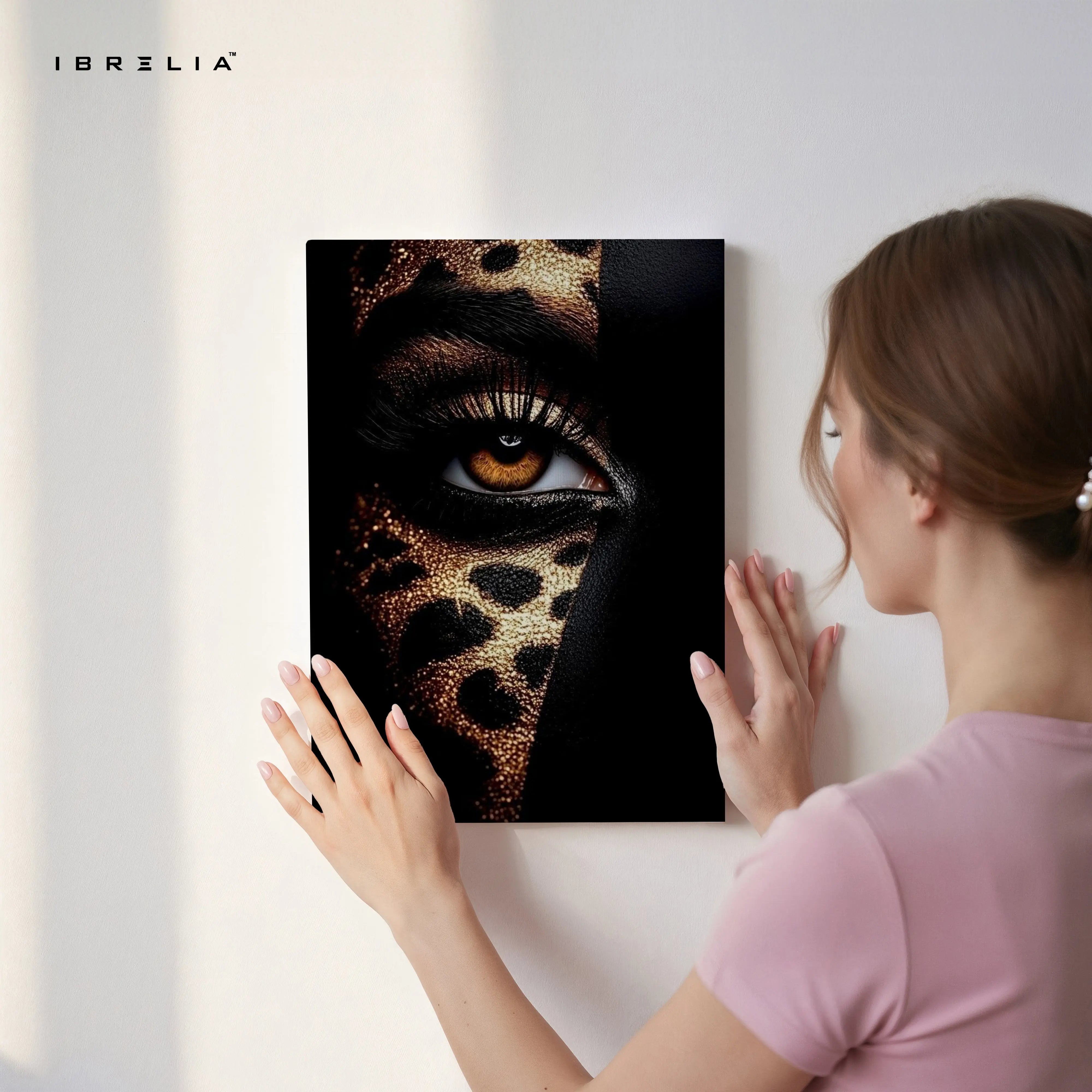 Golden Leopard Gaze Art – 4K Ultra Wrap Frame Wall Art in Pakistan | IBRELIA™ IBRELIA