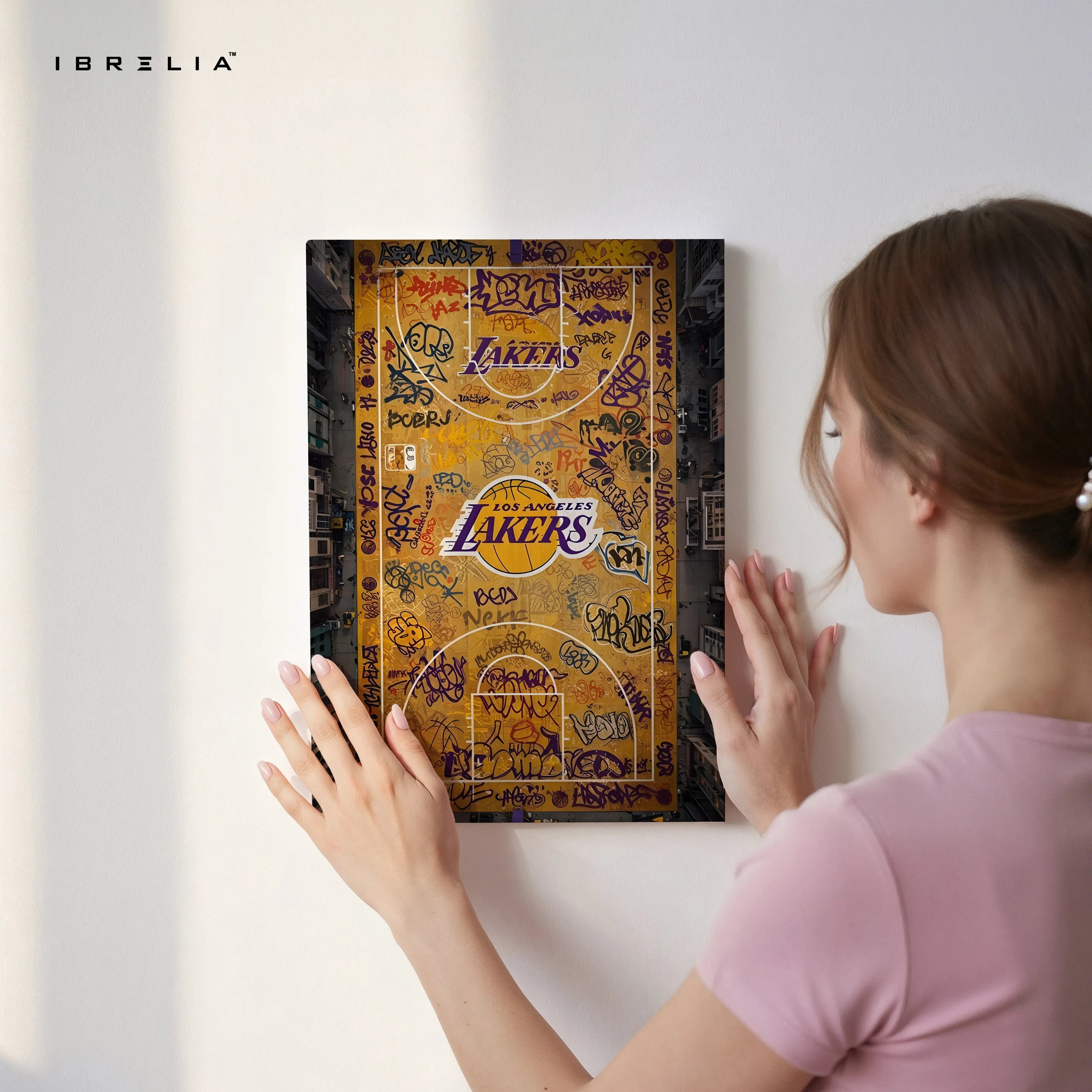 Los Angeles Lakers Graffiti Court Art – 4K Ultra Wrap Frame Wall Art in Pakistan | IBRELIA™ IBRELIA