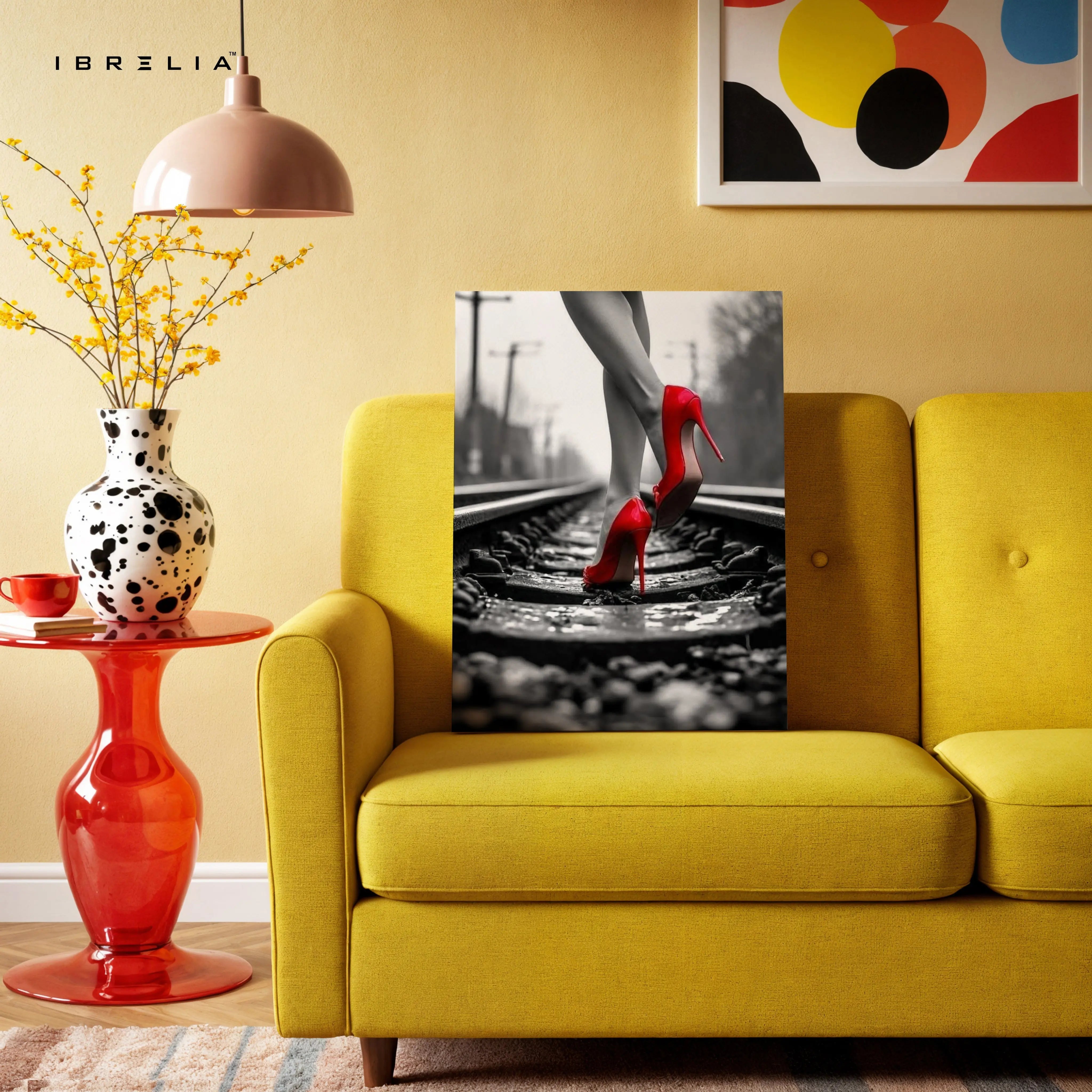 Red Heels on Railway Noir Art – 4K Ultra Wrap Frame Wall Art in Pakistan | IBRELIA™ IBRELIA
