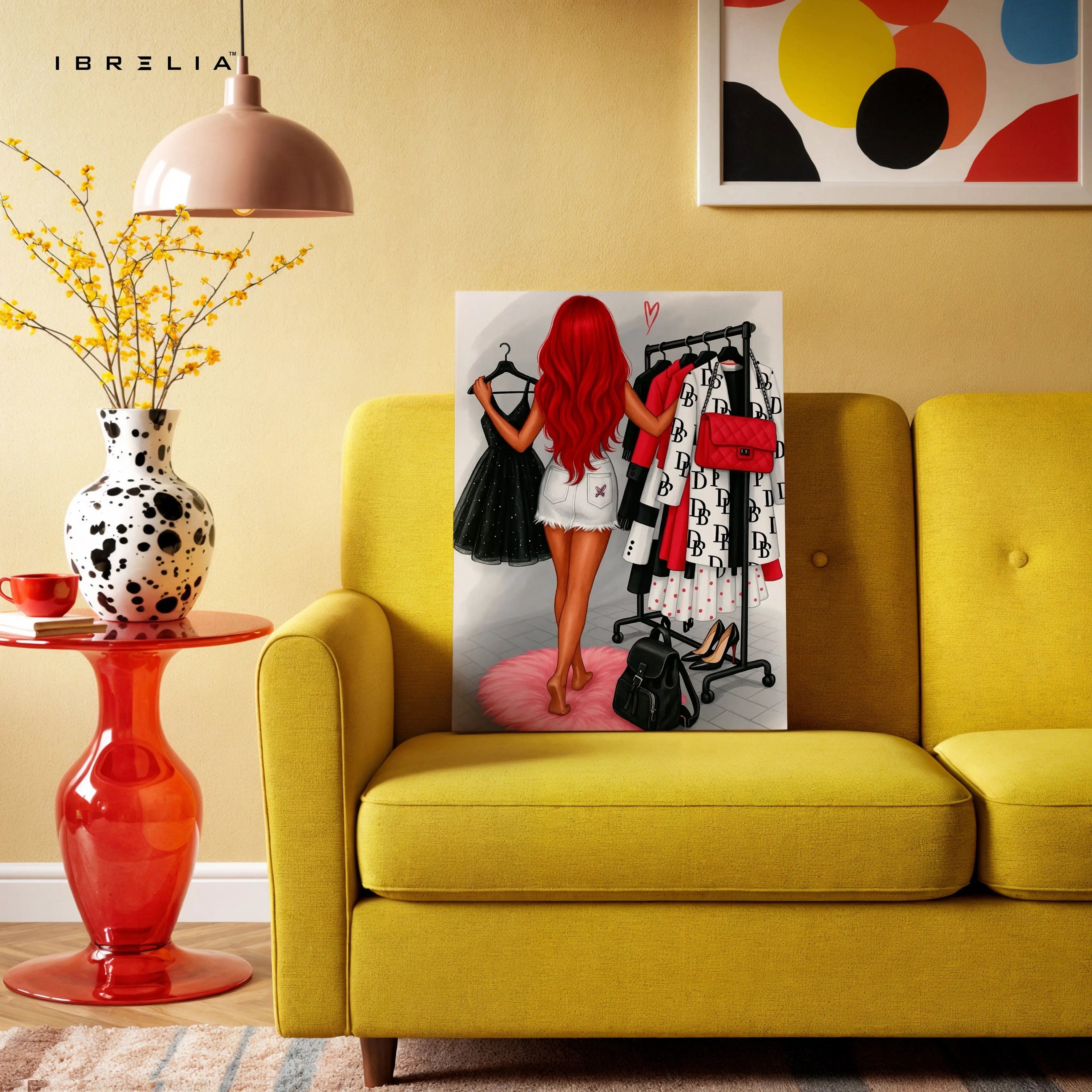Red Hair Fashion Closet Art – 4K Ultra Wrap Frame Wall Art in Pakistan | IBRELIA™ IBRELIA