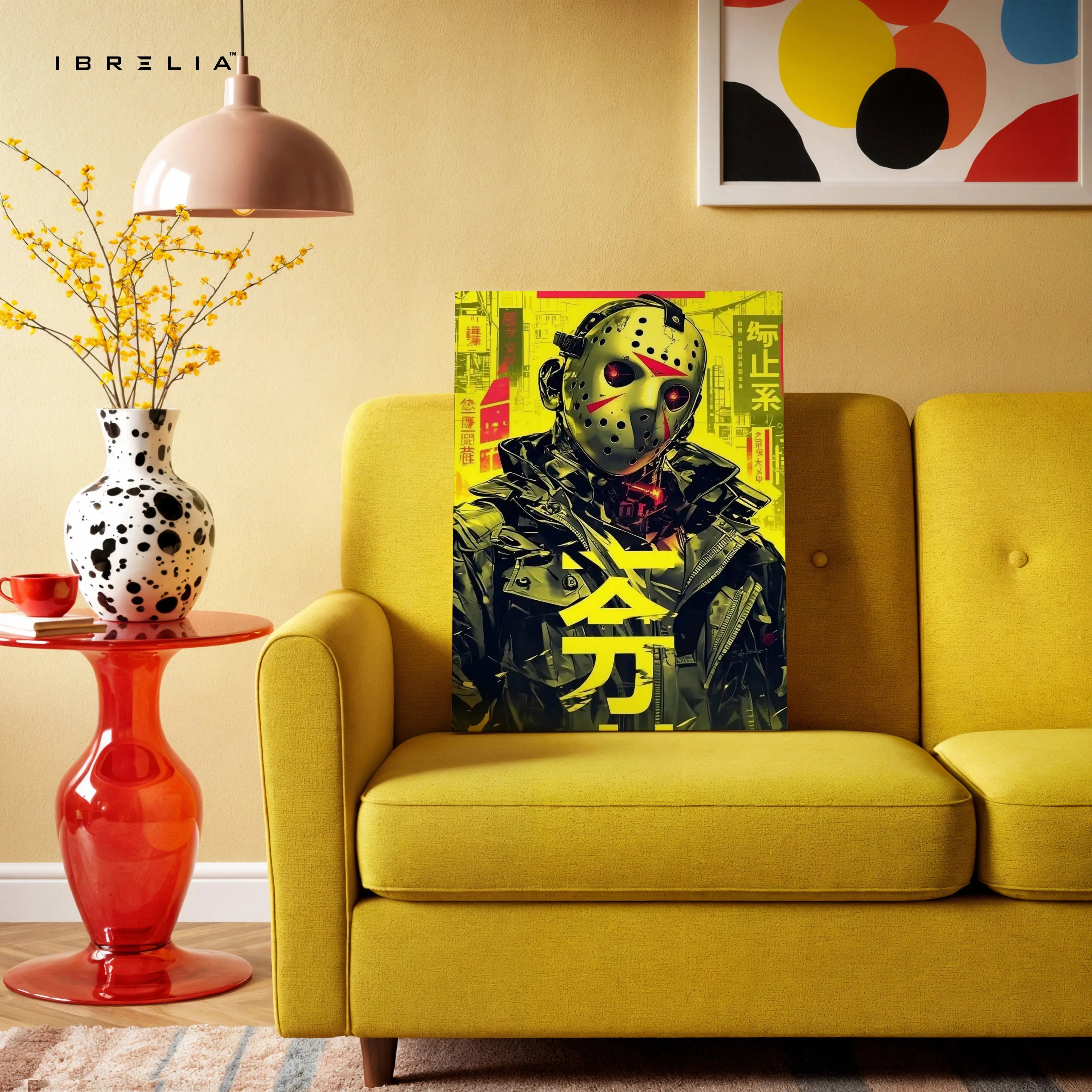 Cyberpunk Jason Mask Art – Neon Horror 4K Ultra Wrap Frame Wall Art in Pakistan | IBRELIA™ IBRELIA