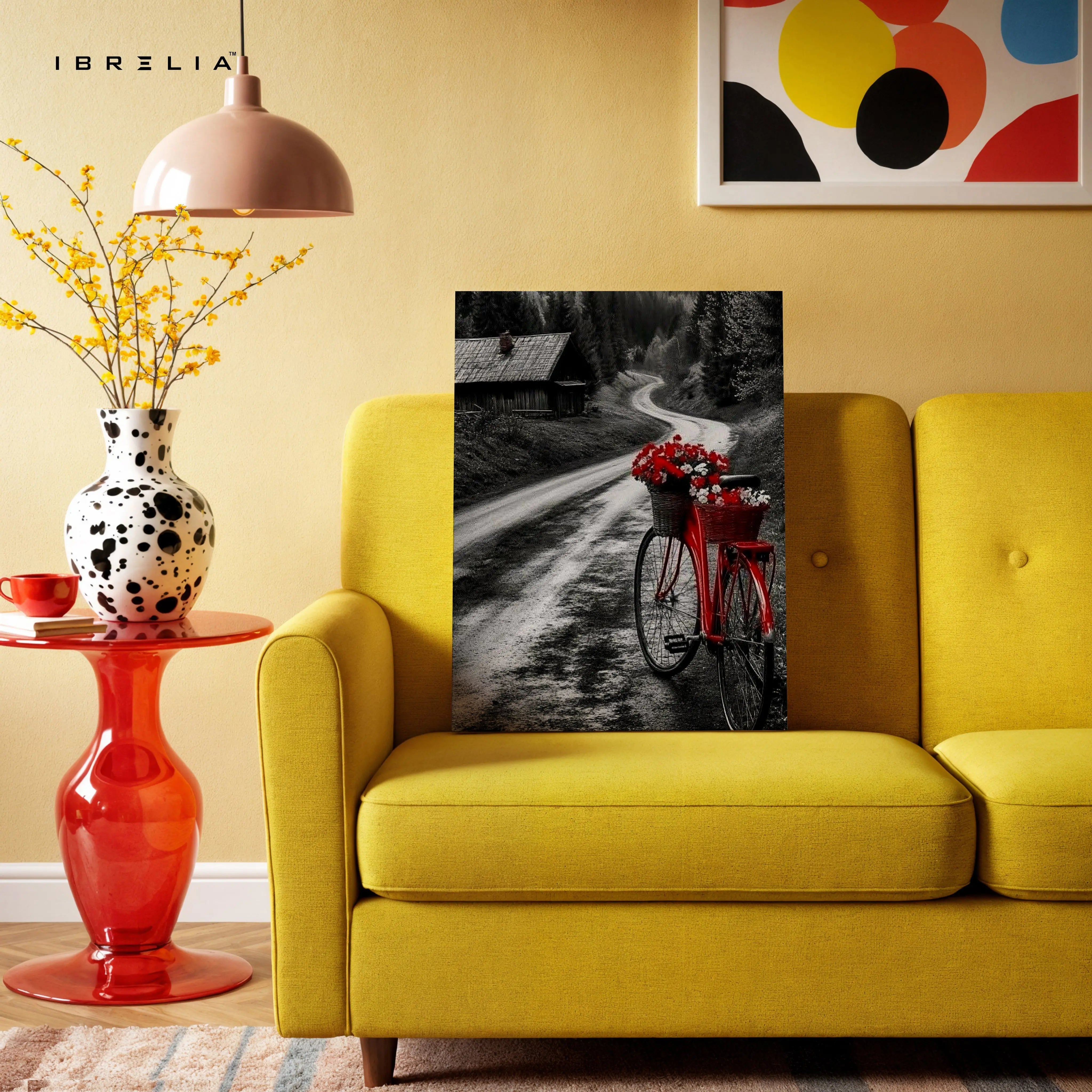 Red Bicycle Countryside Road Art – 4K Ultra Wrap Frame Wall Art in Pakistan | IBRELIA™ IBRELIA