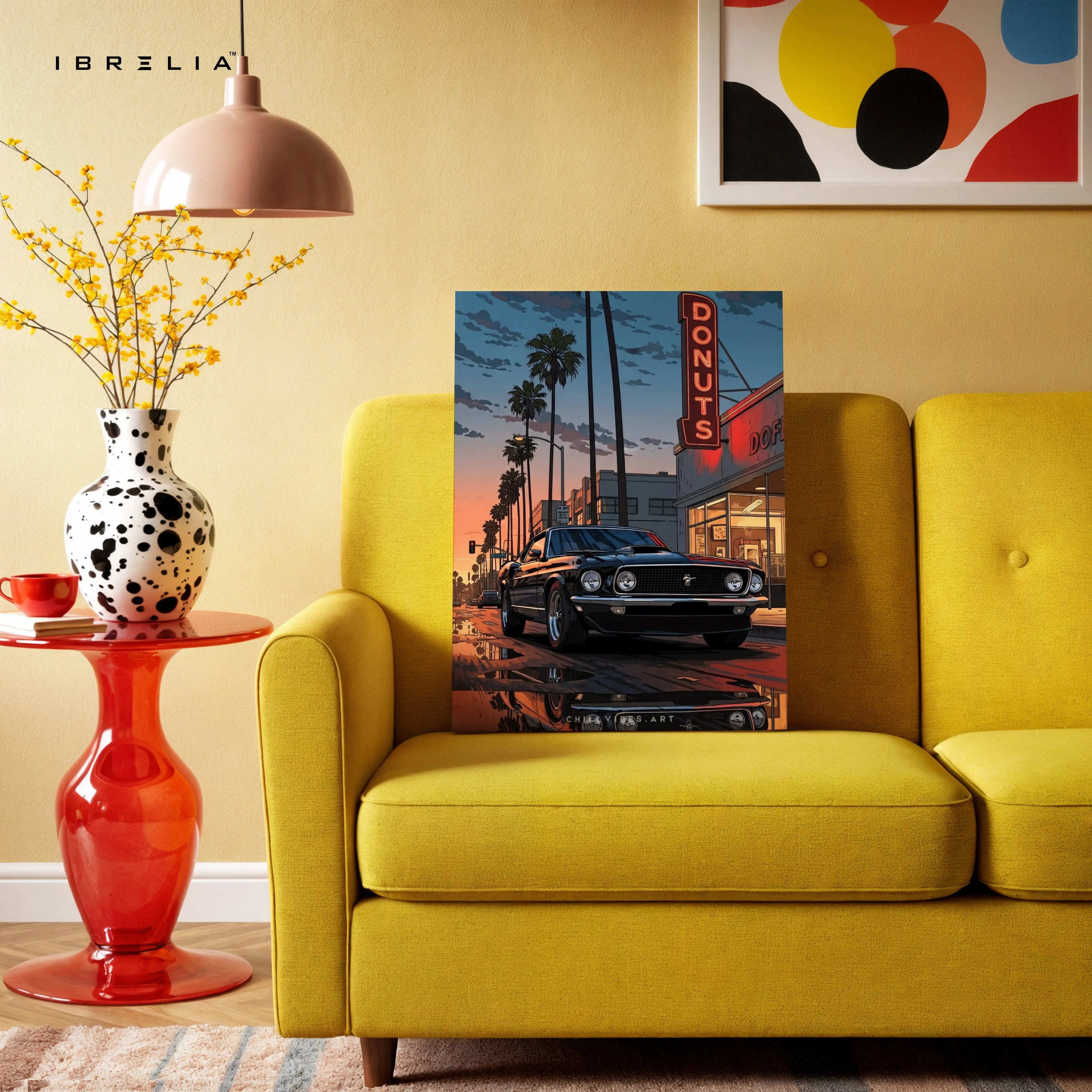 Sunset Drive Donut Stop – Retro Muscle Car Noir Art | 4K Ultra Wrap Frame Wall Art in Pakistan | IBRELIA™ IBRELIA