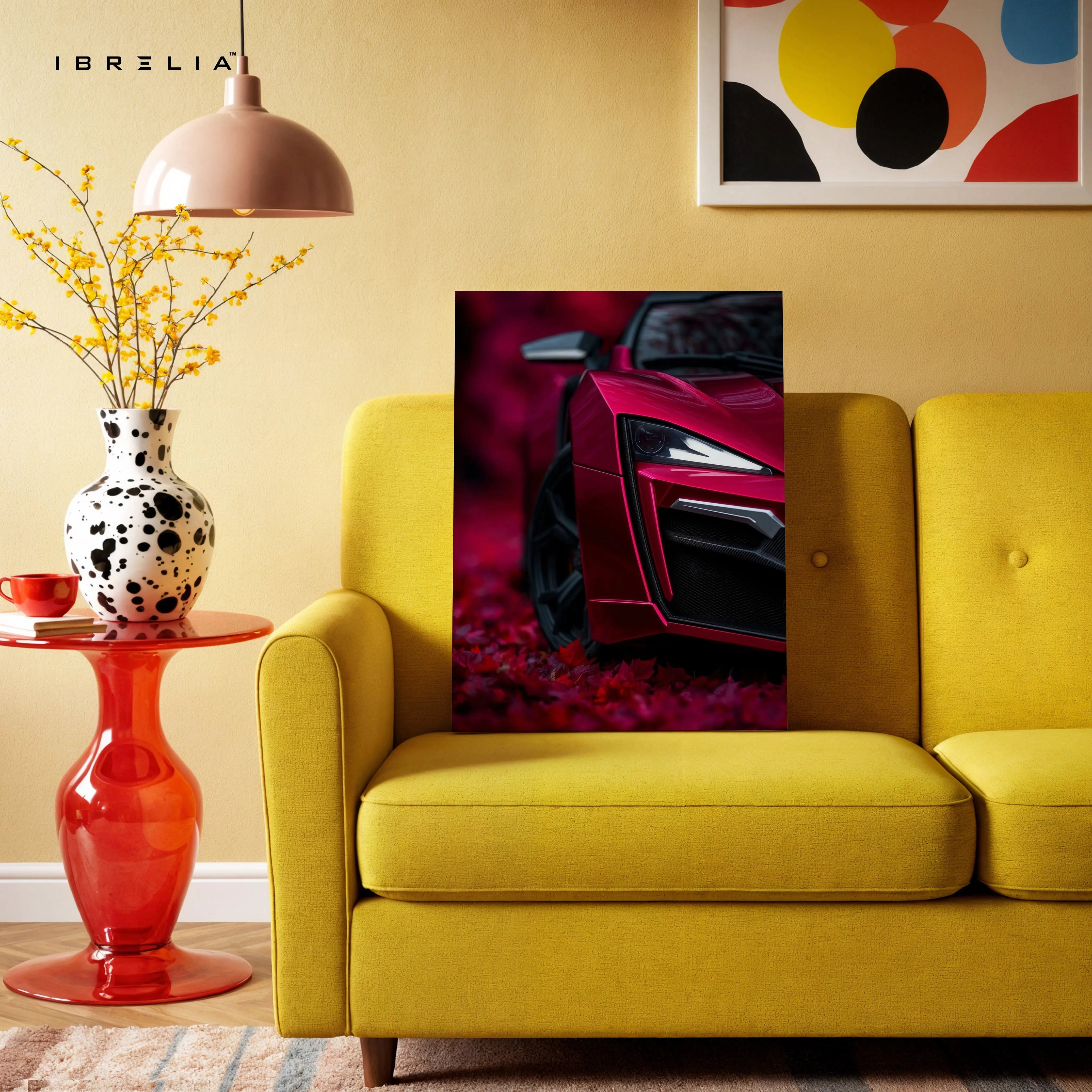 Crimson Supercar Headlight Close-Up – 4K Ultra Wrap Frame Wall Art in Pakistan | IBRELIA™ IBRELIA