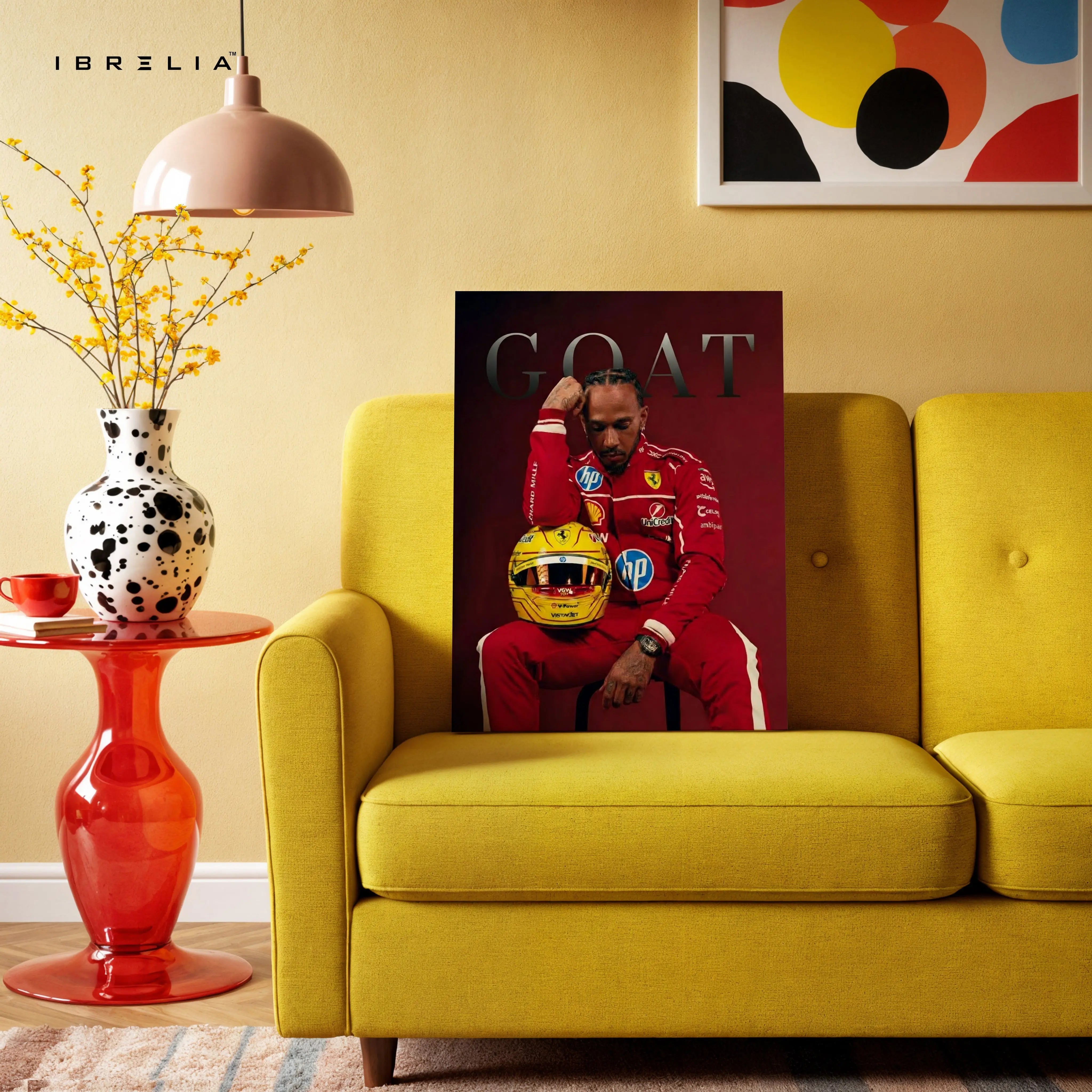 Lewis Hamilton “GOAT” Ferrari Portrait Art – 4K Ultra Wrap Frame Wall Art in Pakistan | IBRELIA™ IBRELIA