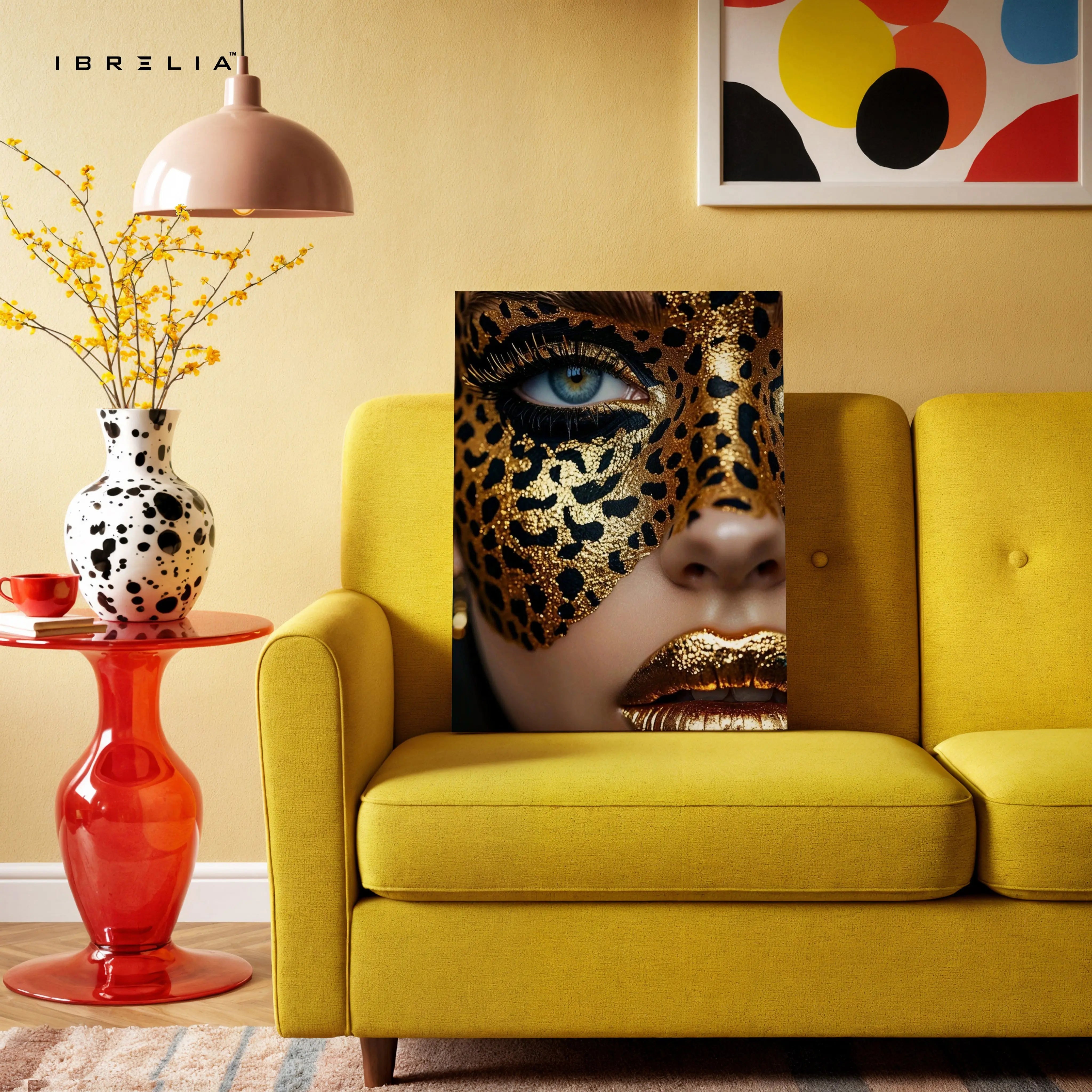Golden Leopard Mask Beauty Art – 4K Ultra Wrap Frame Wall Art in Pakistan | IBRELIA™ IBRELIA