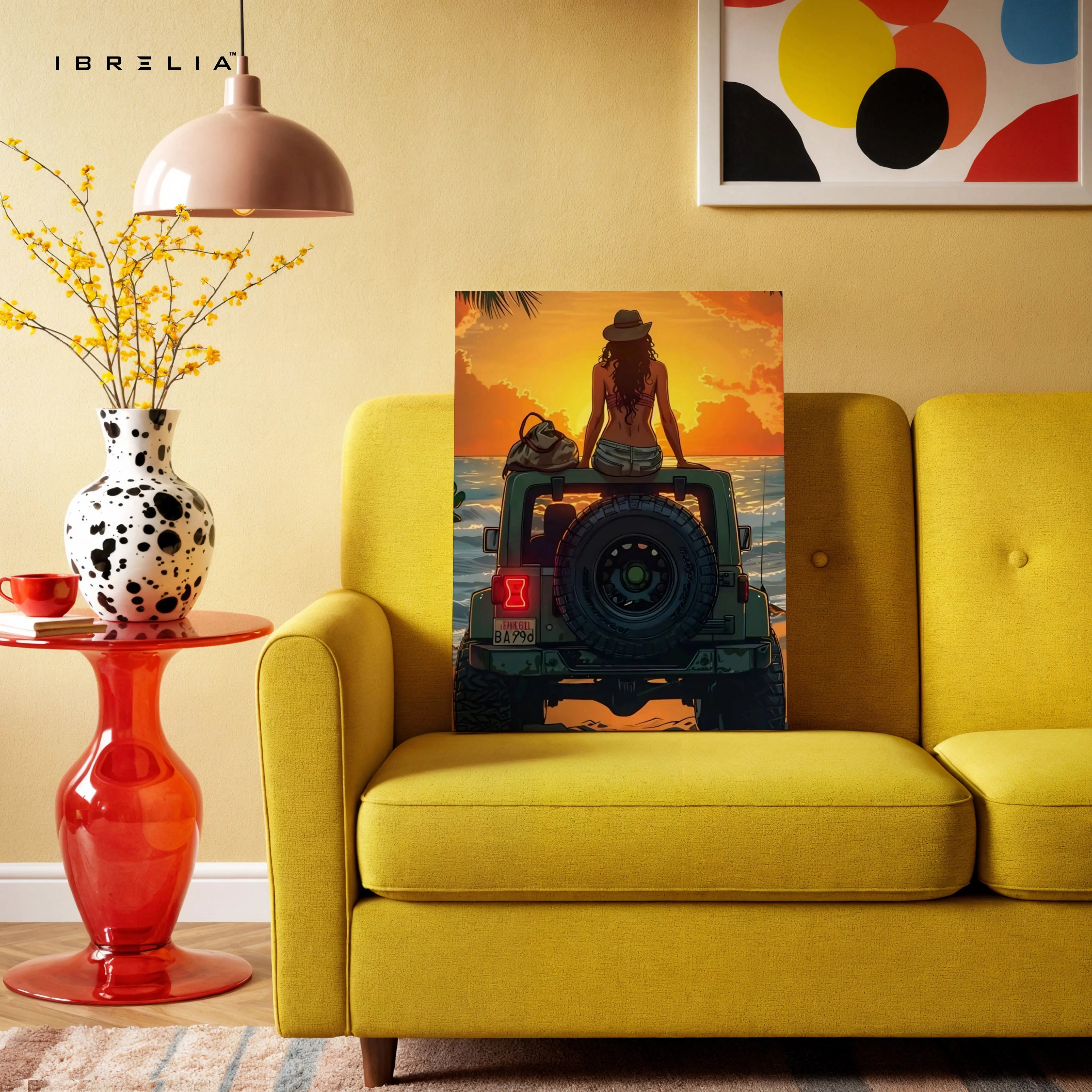Golden Escape Sunset – Adventure Lifestyle Illustration Art | 4K Ultra Wrap Frame Wall Art in Pakistan | IBRELIA™ IBRELIA