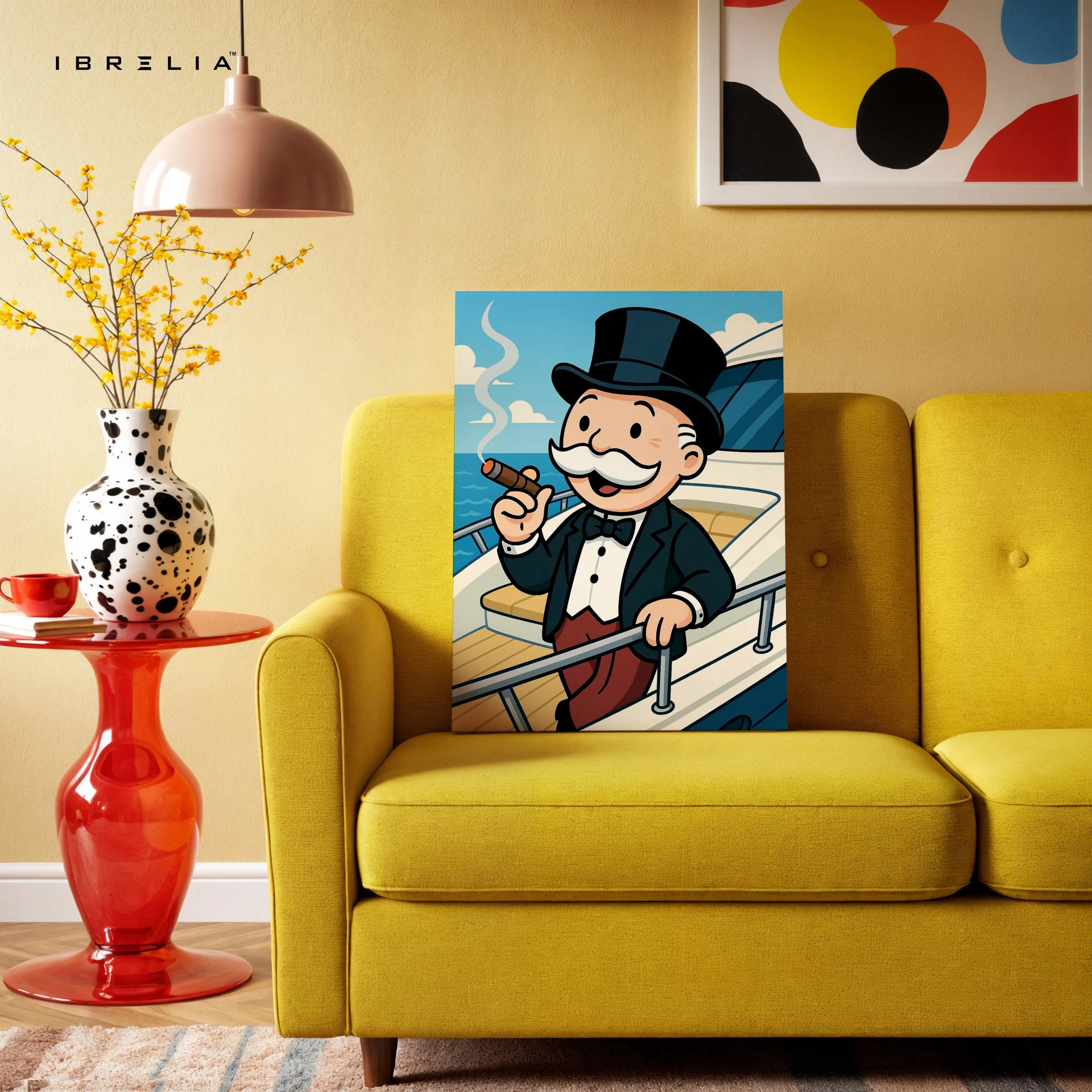 Classic Gentleman Voyage – Cartoon Tycoon Yacht Art | 4K Ultra Wrap Frame Wall Art in Pakistan | IBRELIA™ IBRELIA