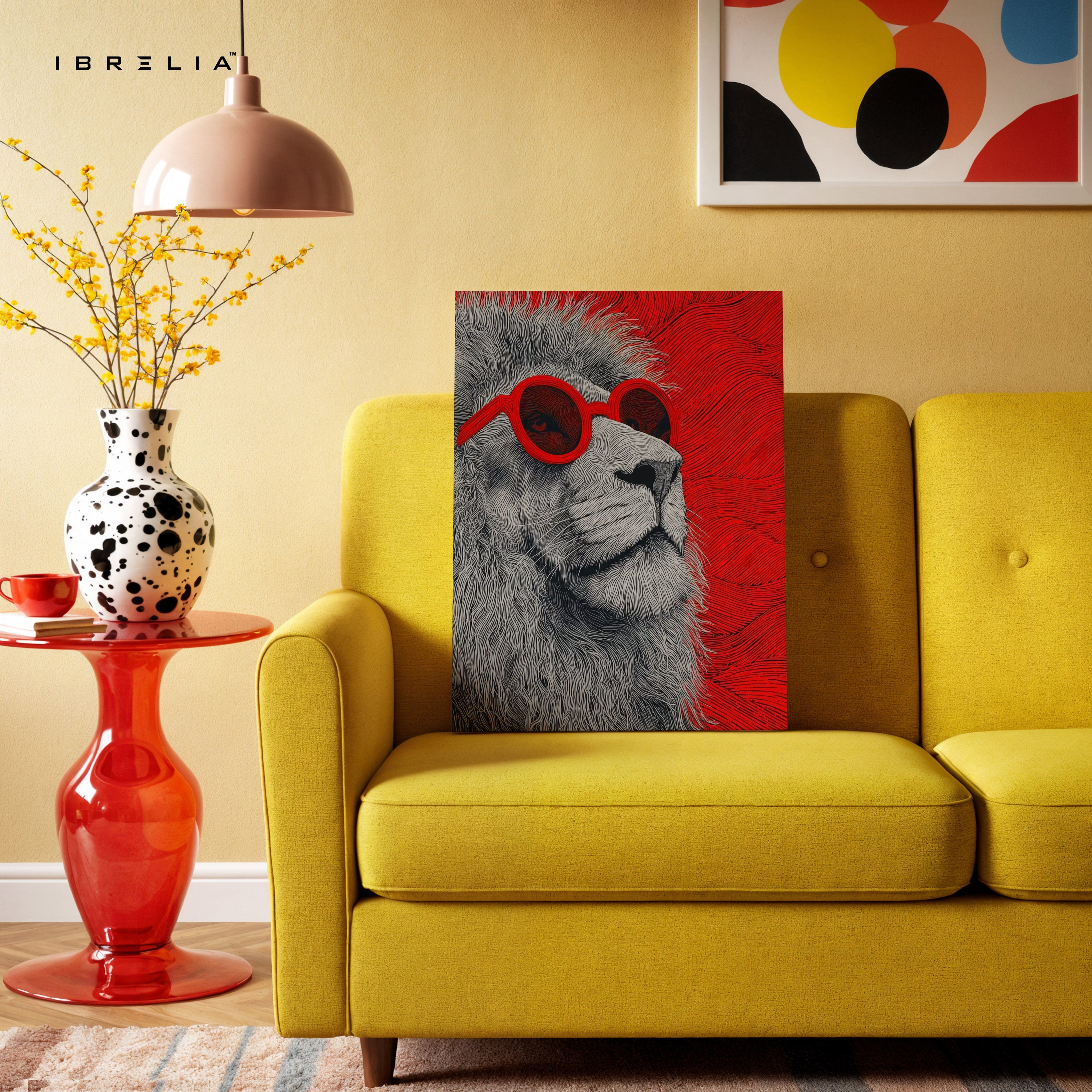 Cool Lion Pop Art with Red Glasses – 4K Ultra Wrap Frame Wall Art in Pakistan | IBRELIA™