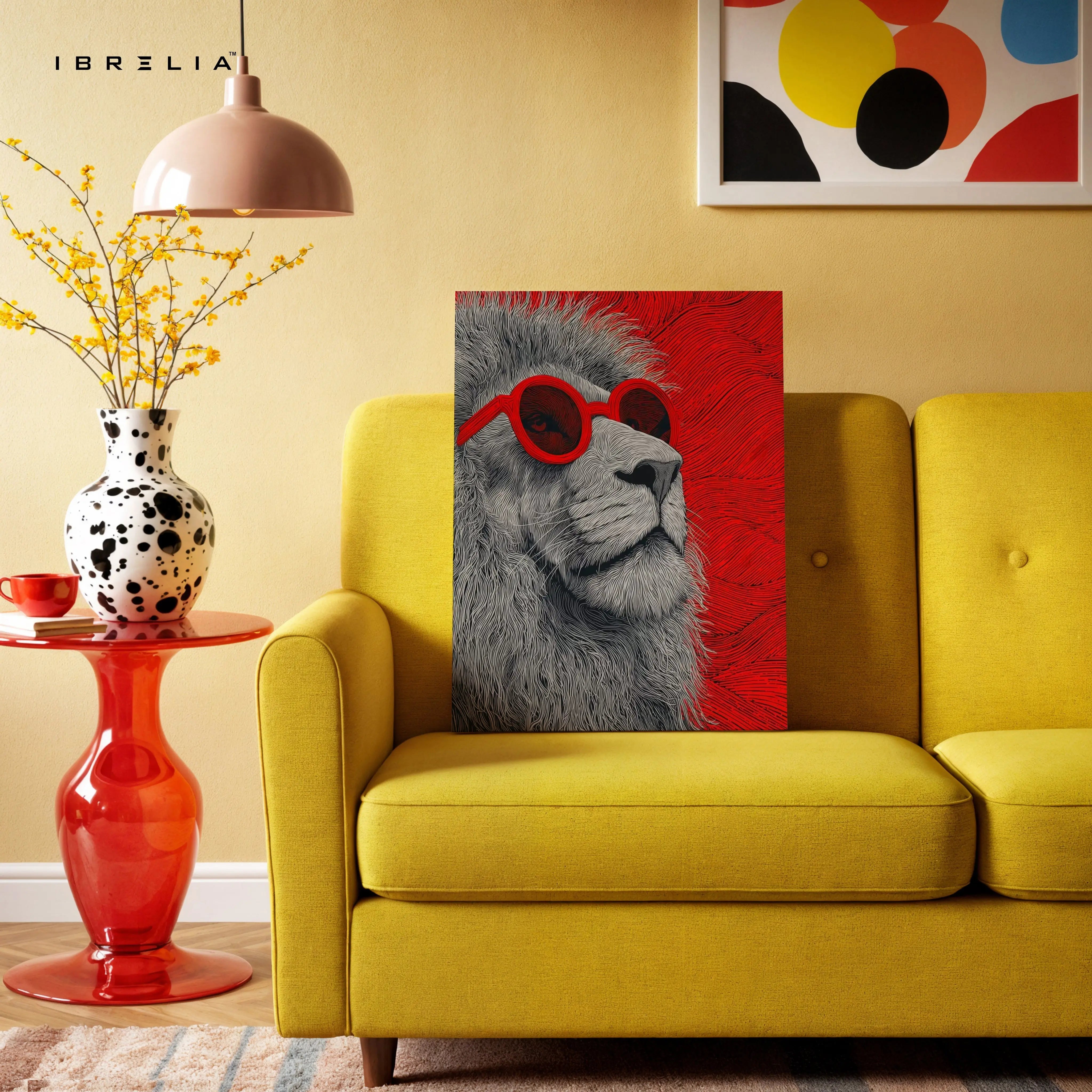 Cool Lion Pop Art with Red Glasses – 4K Ultra Wrap Frame Wall Art in Pakistan | IBRELIA™ IBRELIA
