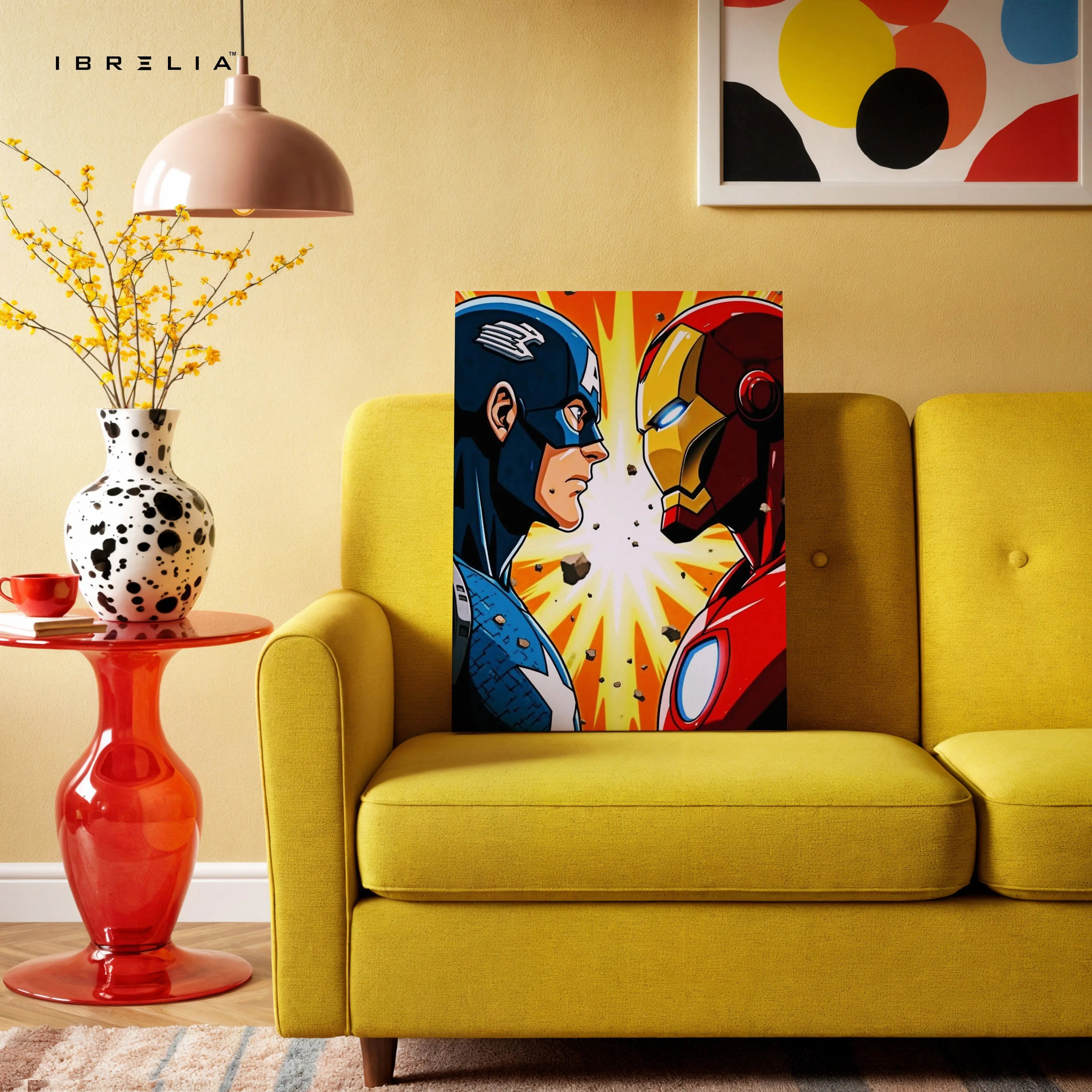 Heroes Face-Off Pop Art – Iconic Superhero Clash Wall Art | 4K Ultra Wrap Frame Wall Art in Pakistan | IBRELIA™ IBRELIA