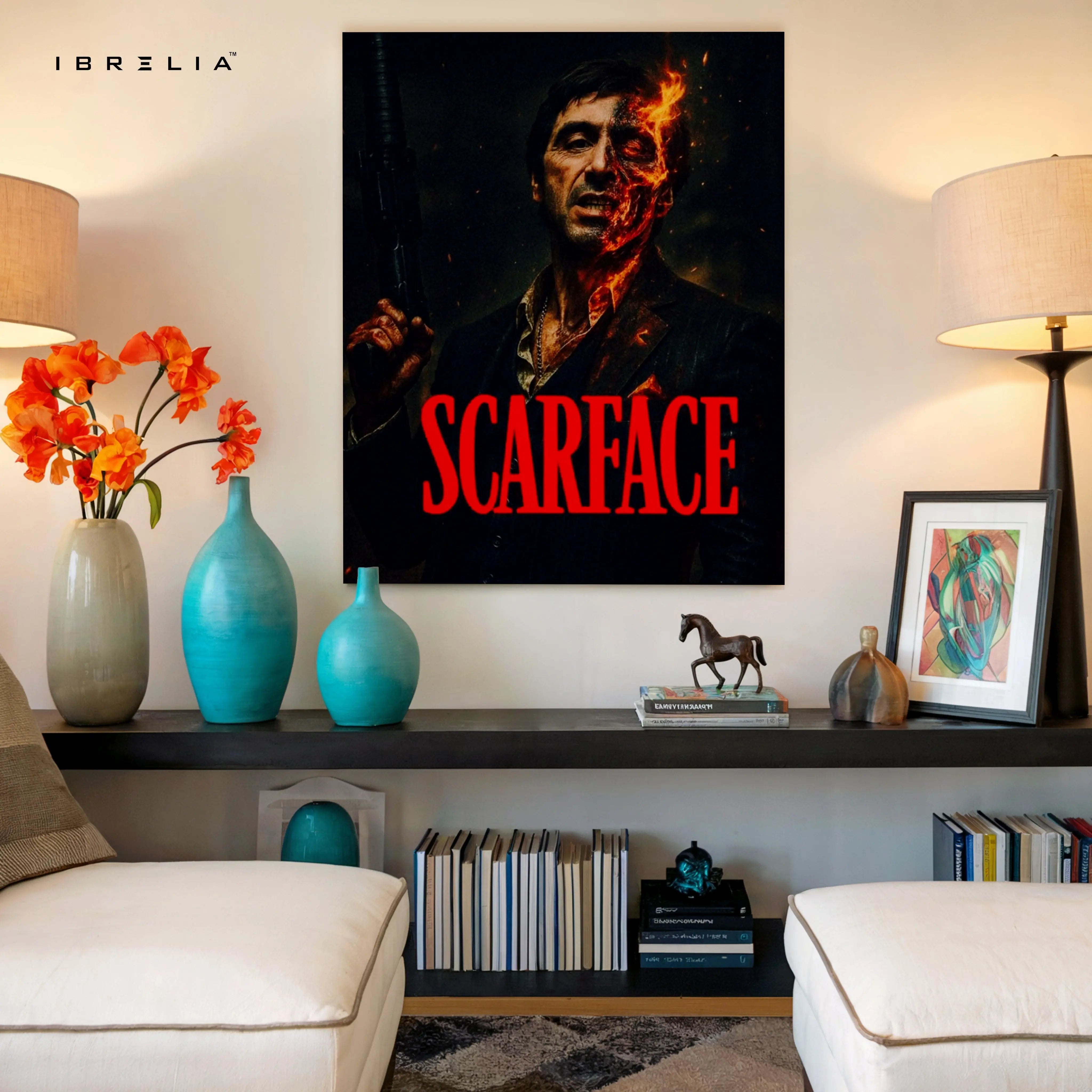 Scarface Inferno Portrait – Cinematic Crime Art 4K Ultra Wrap Frame Wall Art in Pakistan | IBRELIA™ IBRELIA