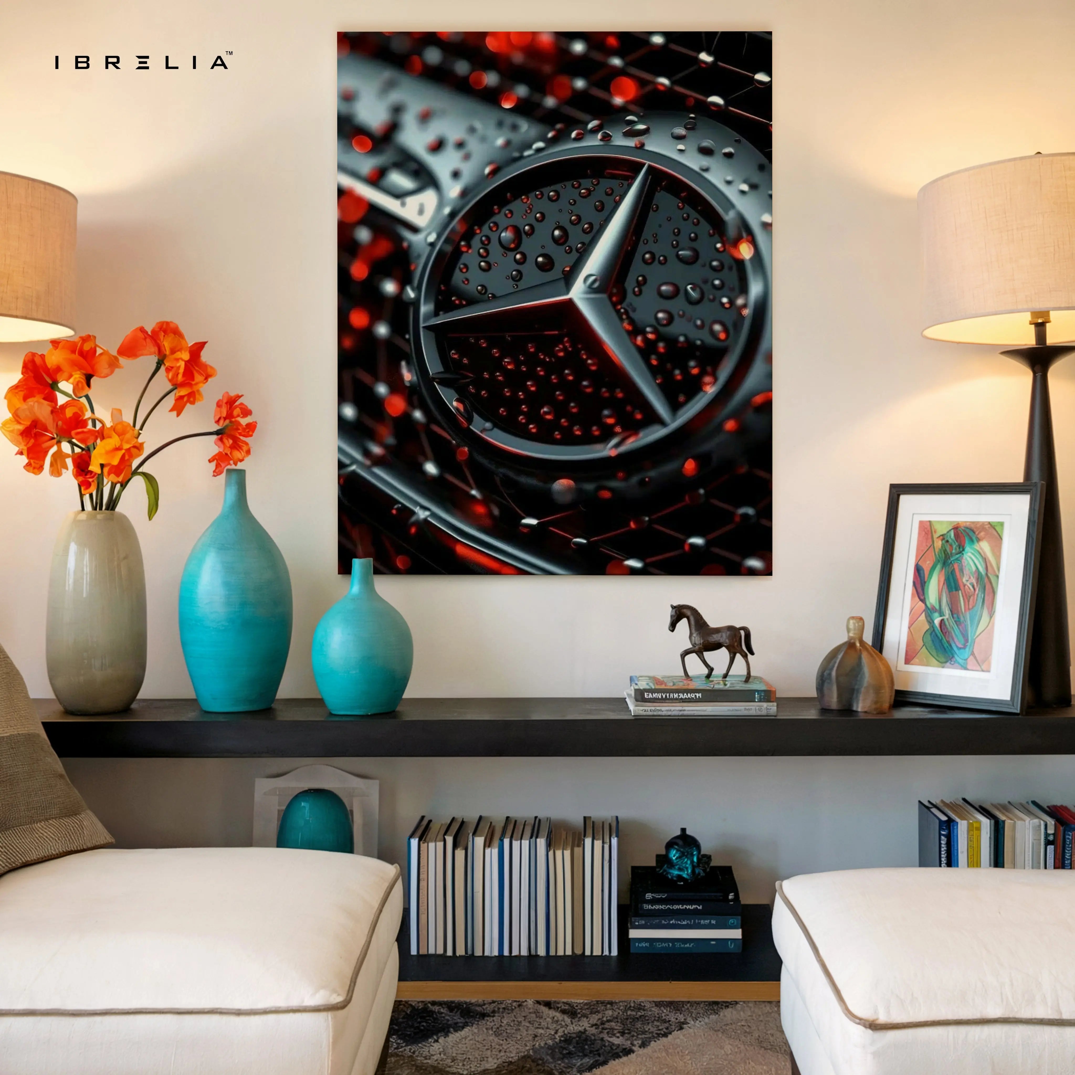 Mercedes Benz Emblem Rain Edition – 4K Ultra Wrap Frame Wall Art | IBRELIA™ IBRELIA