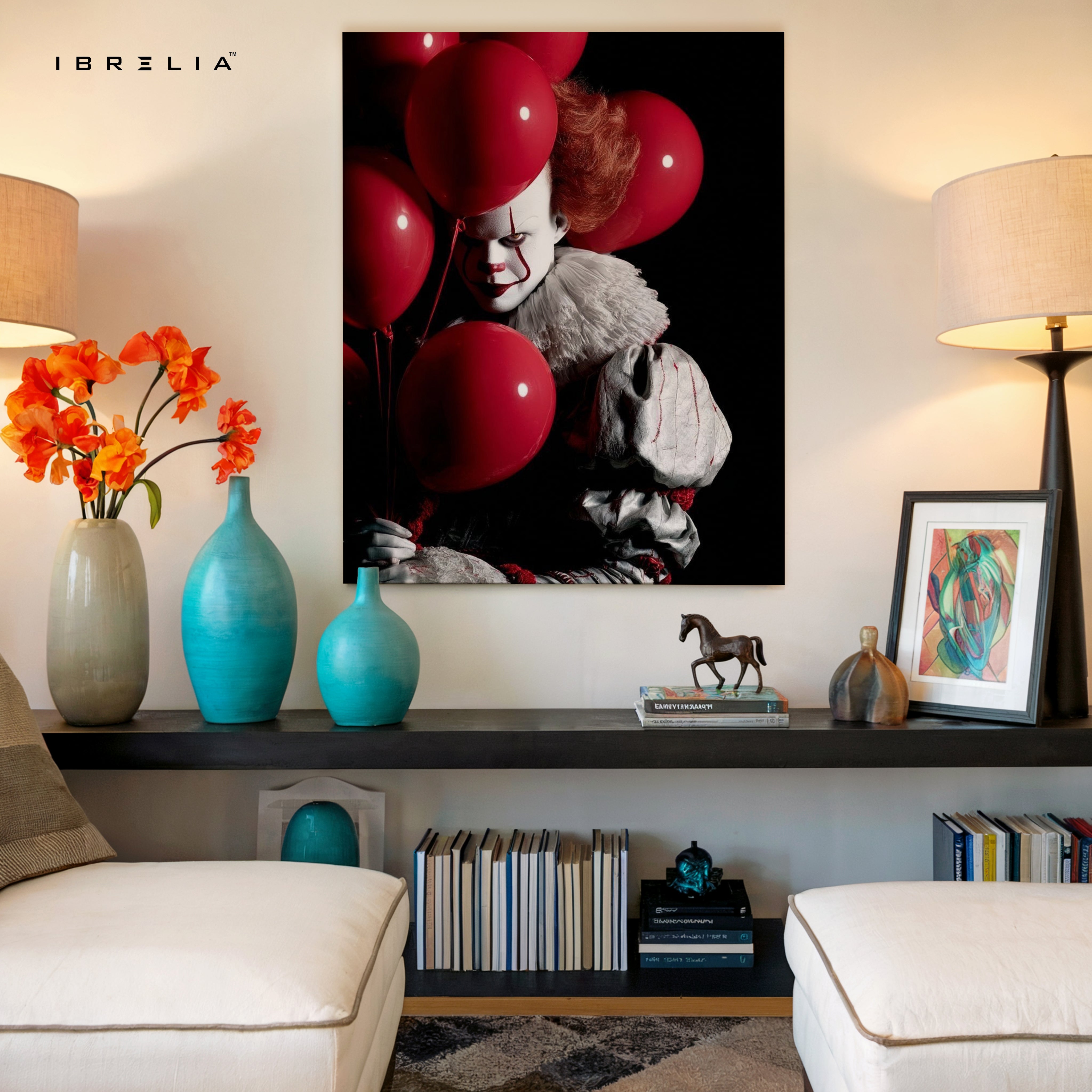 Crimson Balloon Whisper – Dark Cinematic Horror Portrait | 4K Ultra Wrap Frame Wall Art in Pakistan | IBRELIA™