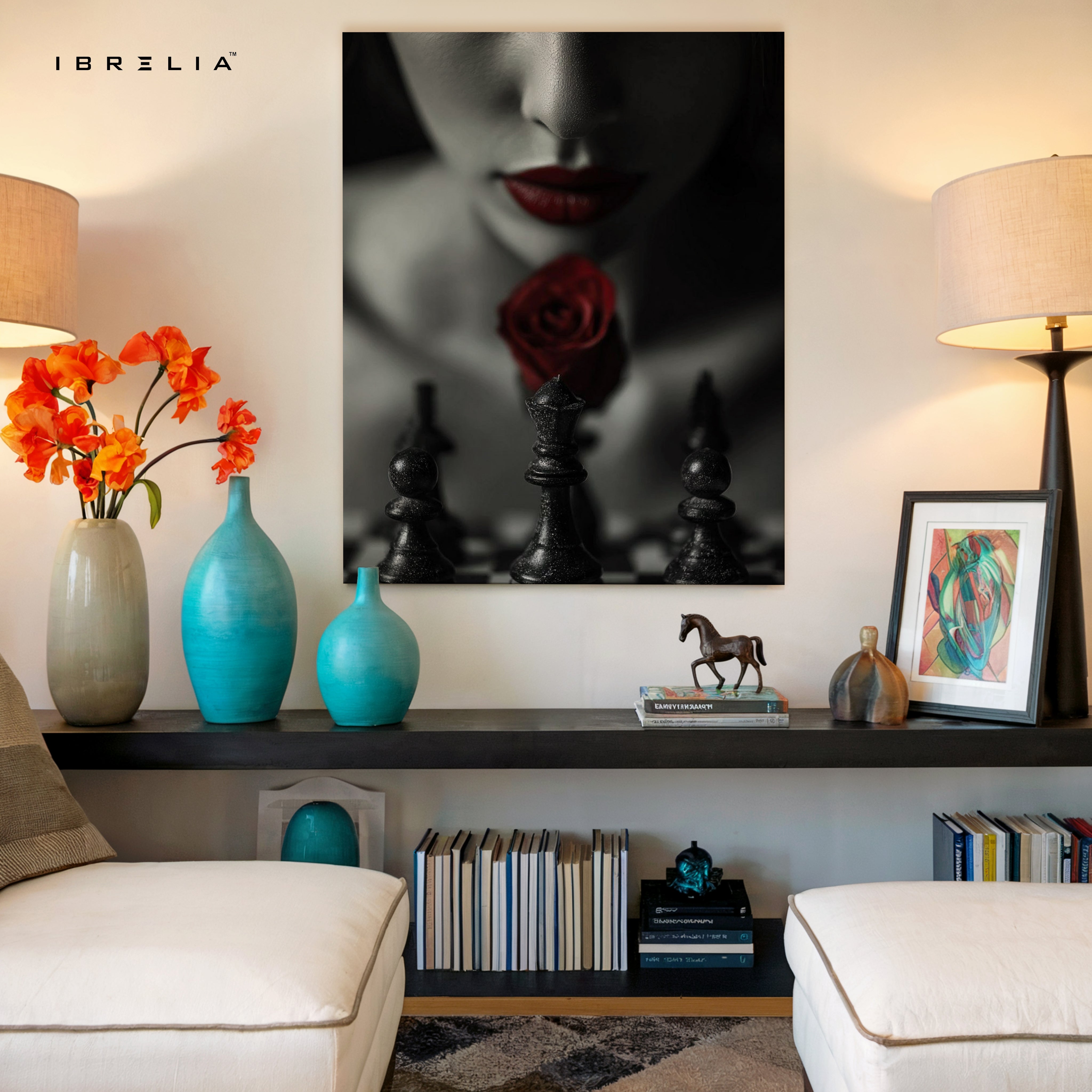 Crimson Rose Chess Noir Art – 4K Ultra Wrap Frame Wall Art in Pakistan | IBRELIA™