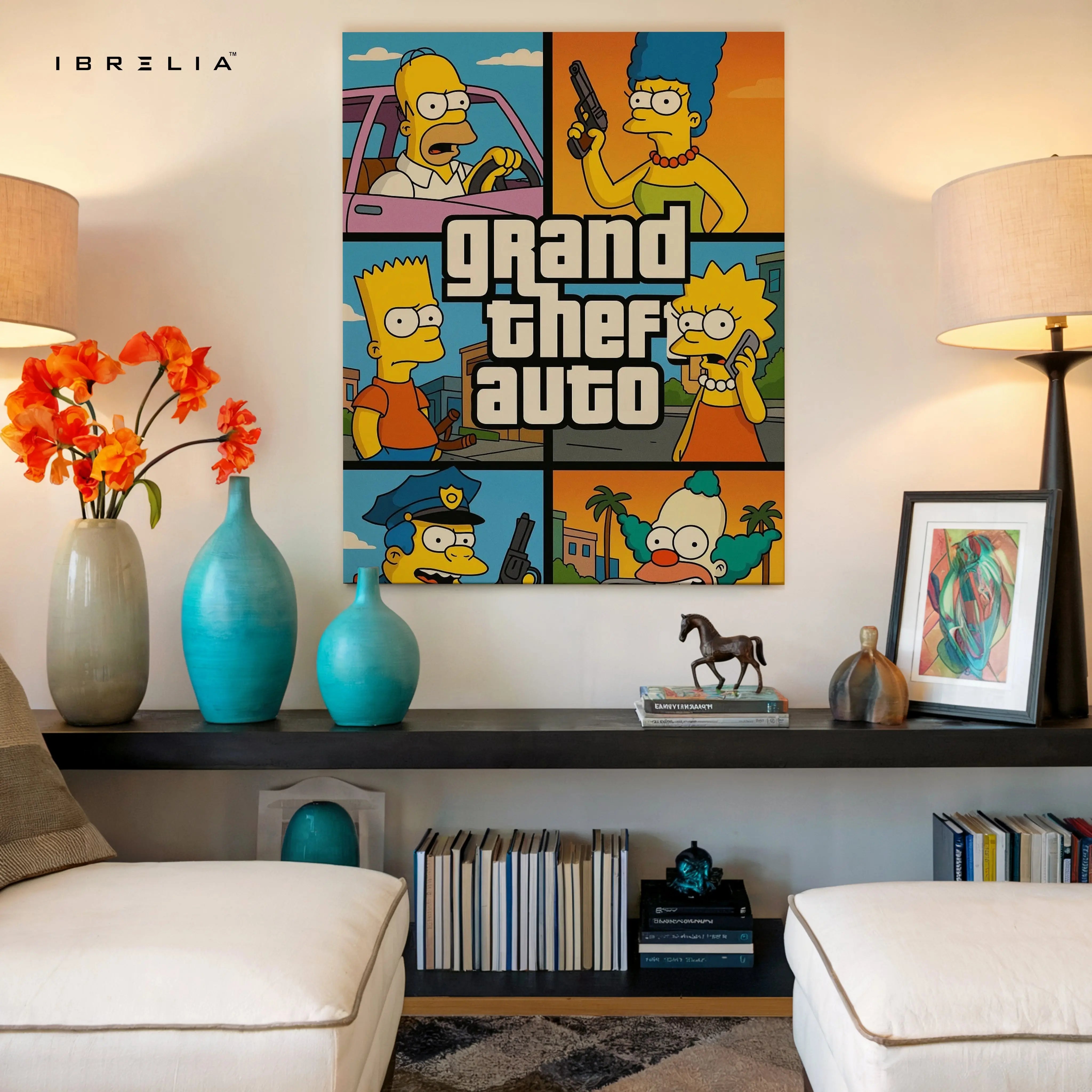 Grand Theft Springfield Pop Art – 4K Ultra Wrap Frame Wall Art in Pakistan | IBRELIA™ IBRELIA