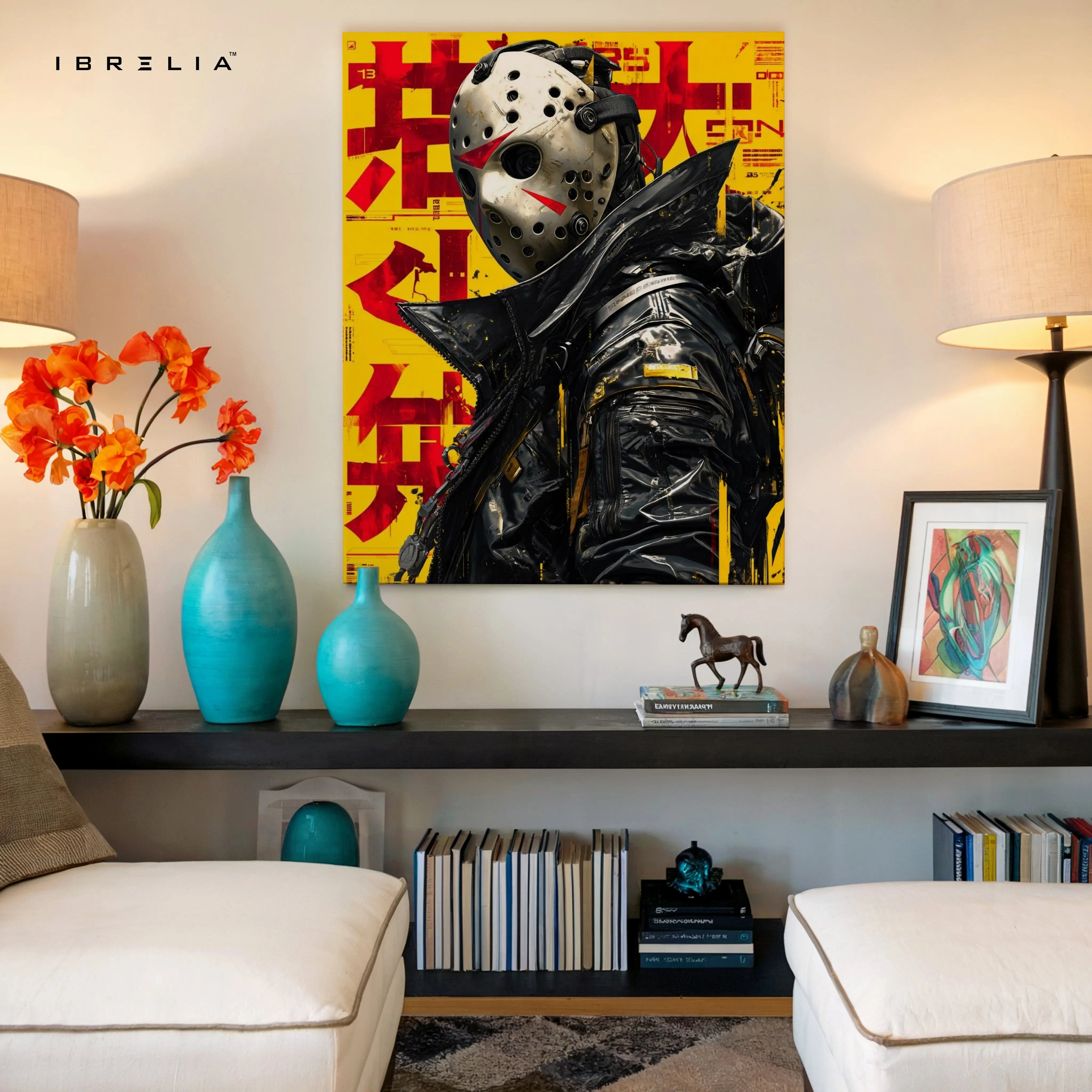 Masked Cyberpunk Warrior Art – 4K Ultra Wrap Frame Wall Art in Pakistan | IBRELIA™ IBRELIA