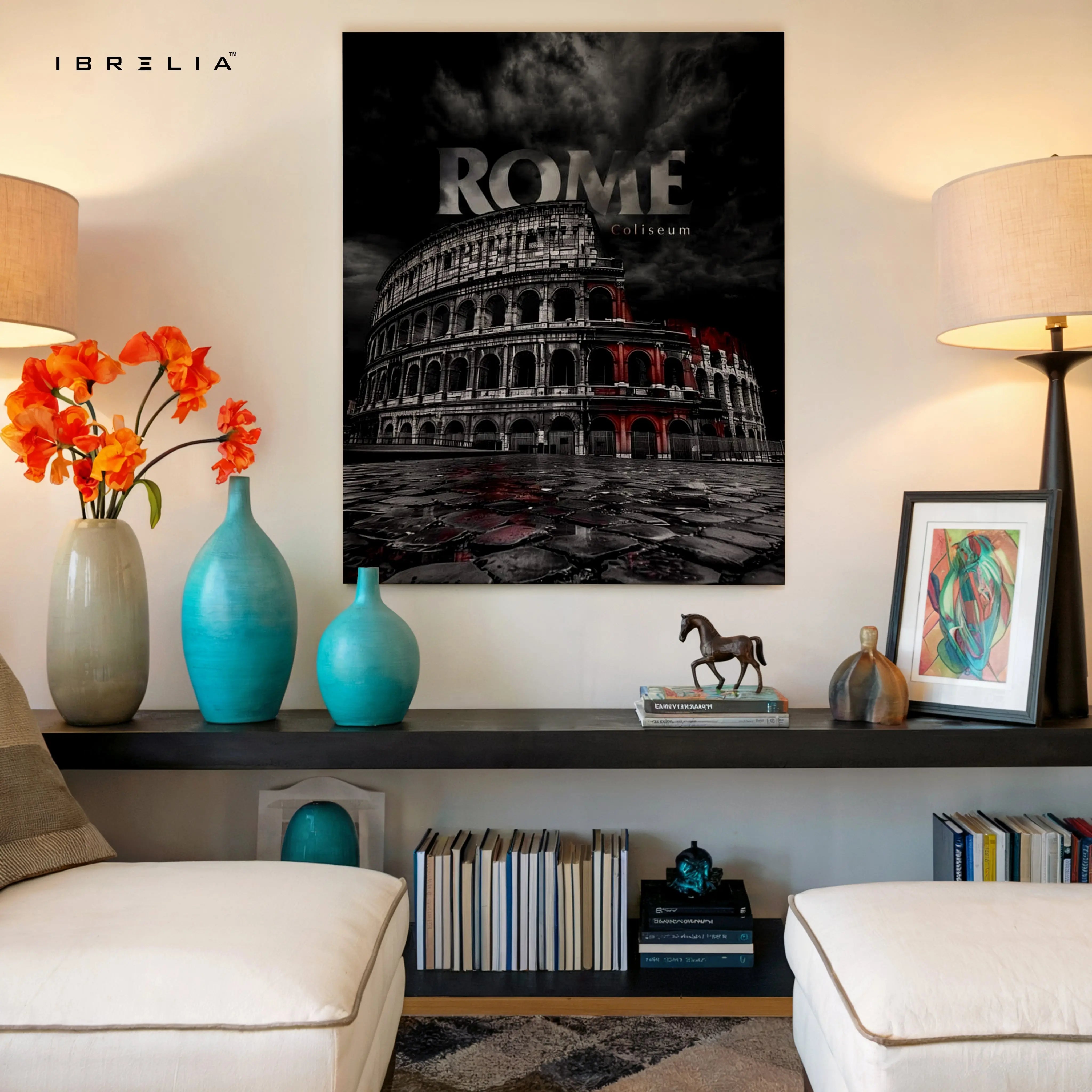 Rome Colosseum Noir Art – Dark Cinematic Cityscape Wall Art | 4K Ultra Wrap Frame Wall Art in Pakistan | IBRELIA™ IBRELIA