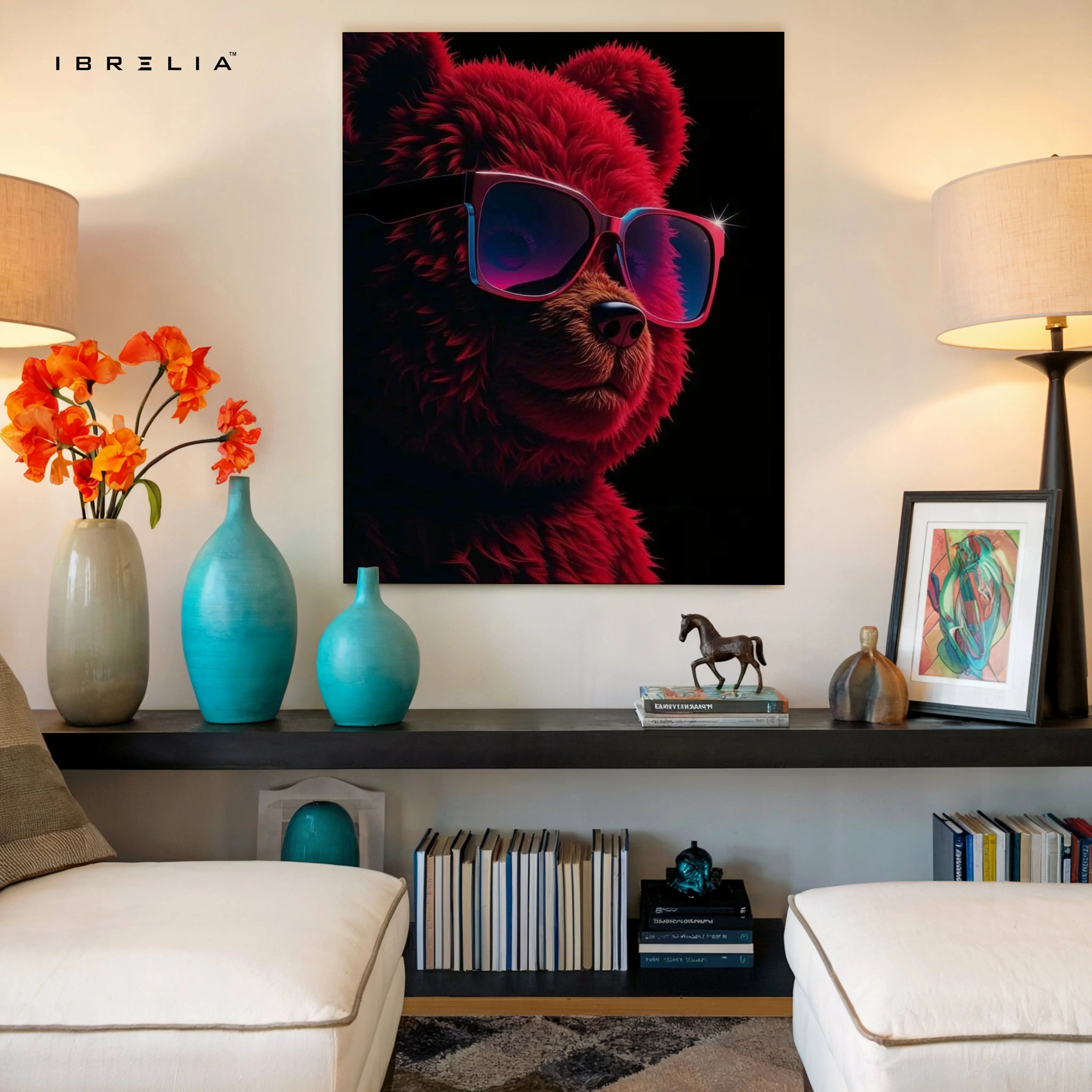 Red Bear Swagger Art – 4K Ultra Wrap Frame Wall Art in Pakistan | IBRELIA™ IBRELIA