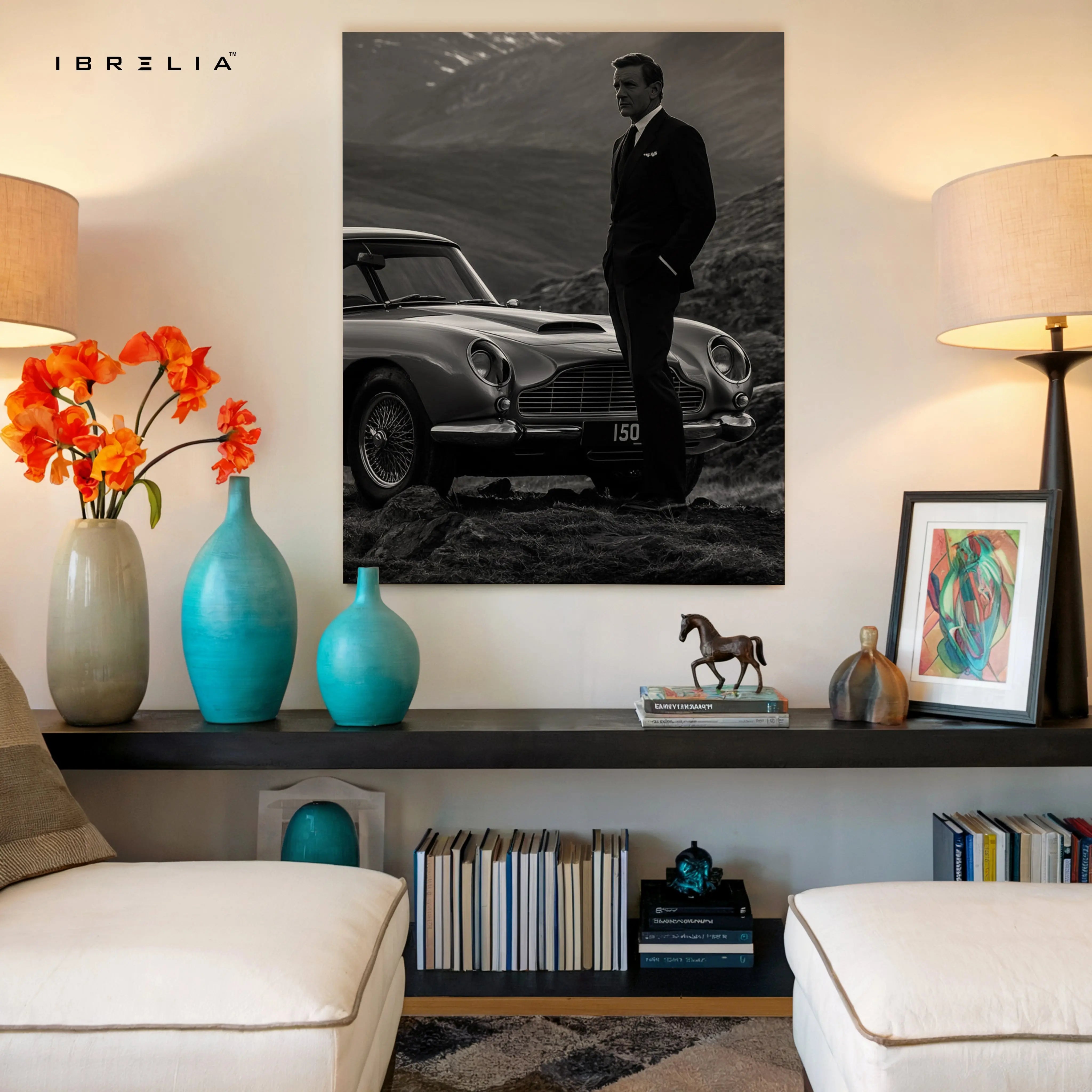 Classic Gentleman Noir with Vintage Sports Car – 4K Ultra Wrap Frame Wall Art in Pakistan | IBRELIA™ IBRELIA