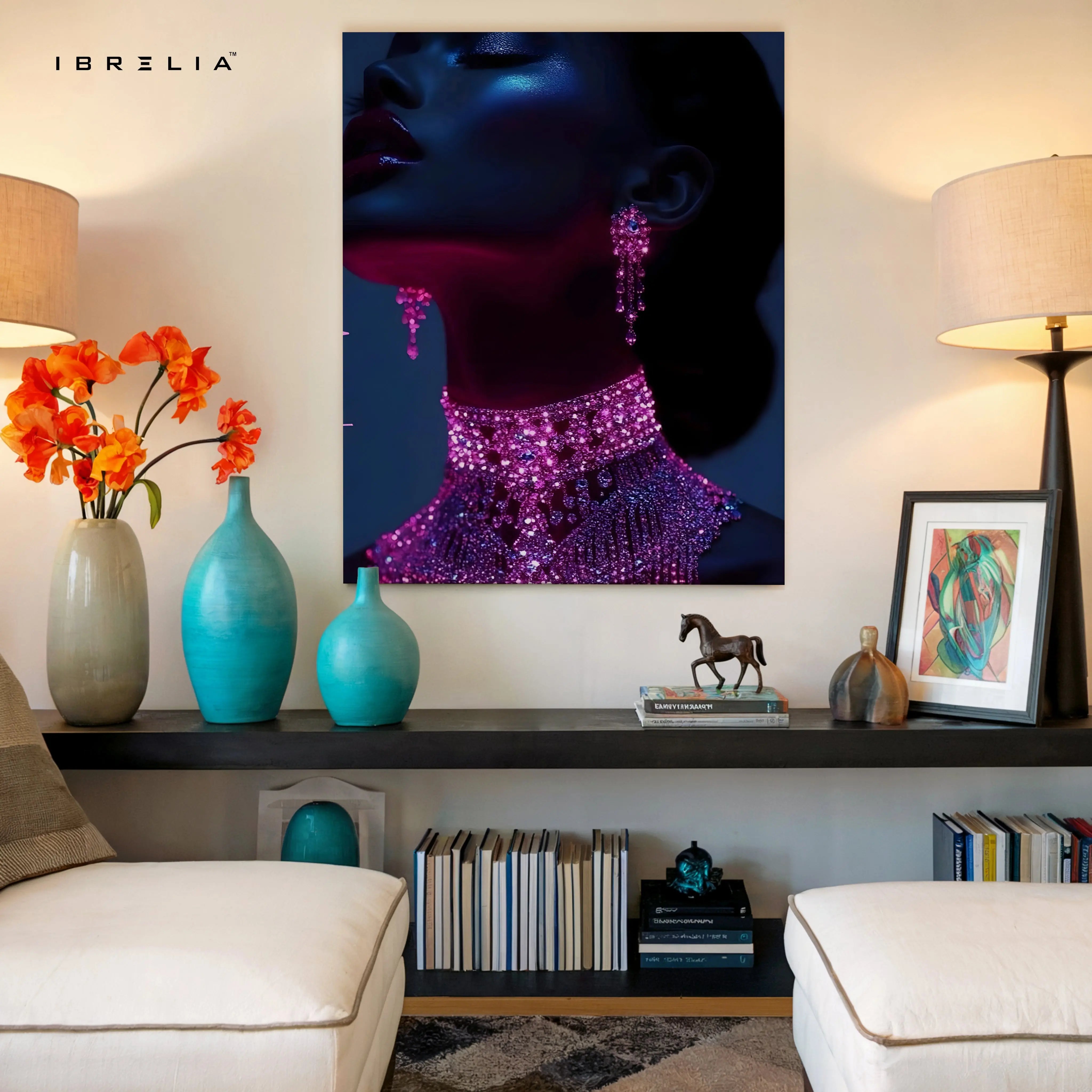 Midnight Amethyst Muse – Luxury Feminine Portrait Art | 4K Ultra Wrap Frame Wall Art in Pakistan | IBRELIA™ IBRELIA