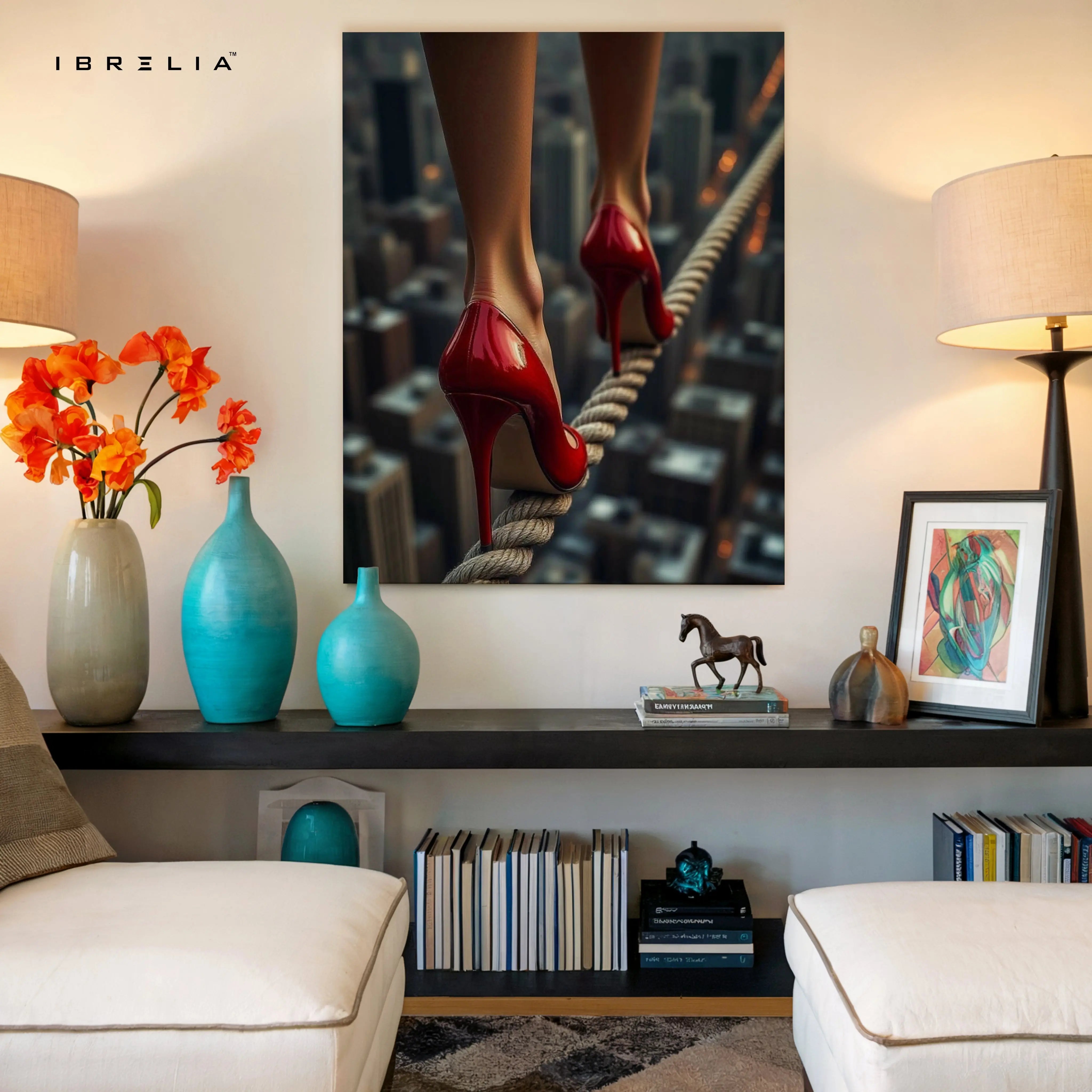 Red Heels on the Edge Art – 4K Ultra Wrap Frame Wall Art in Pakistan | IBRELIA™ IBRELIA