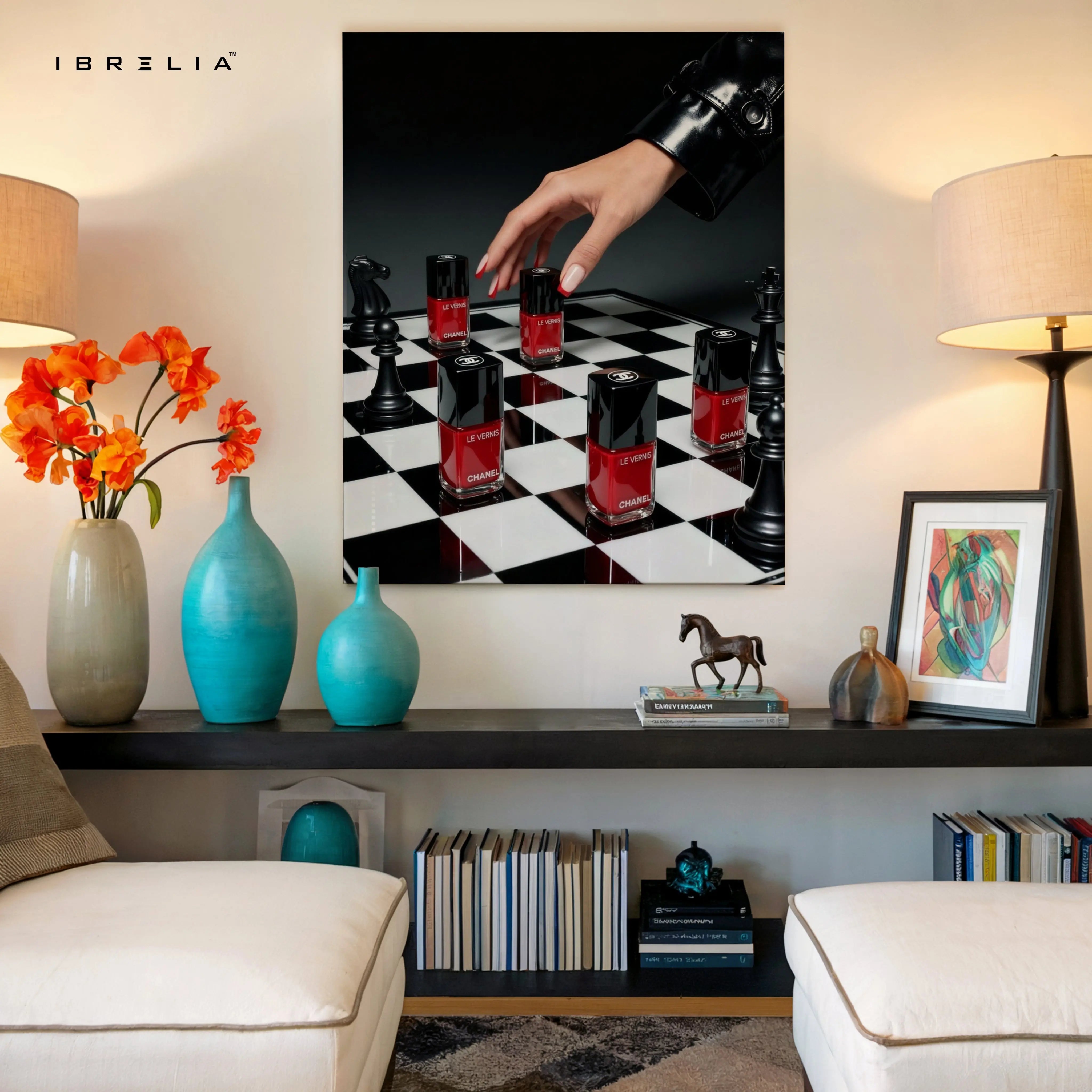 Red Nail Polish Chess Strategy Art – 4K Ultra Wrap Frame Wall Art in Pakistan | IBRELIA™ IBRELIA