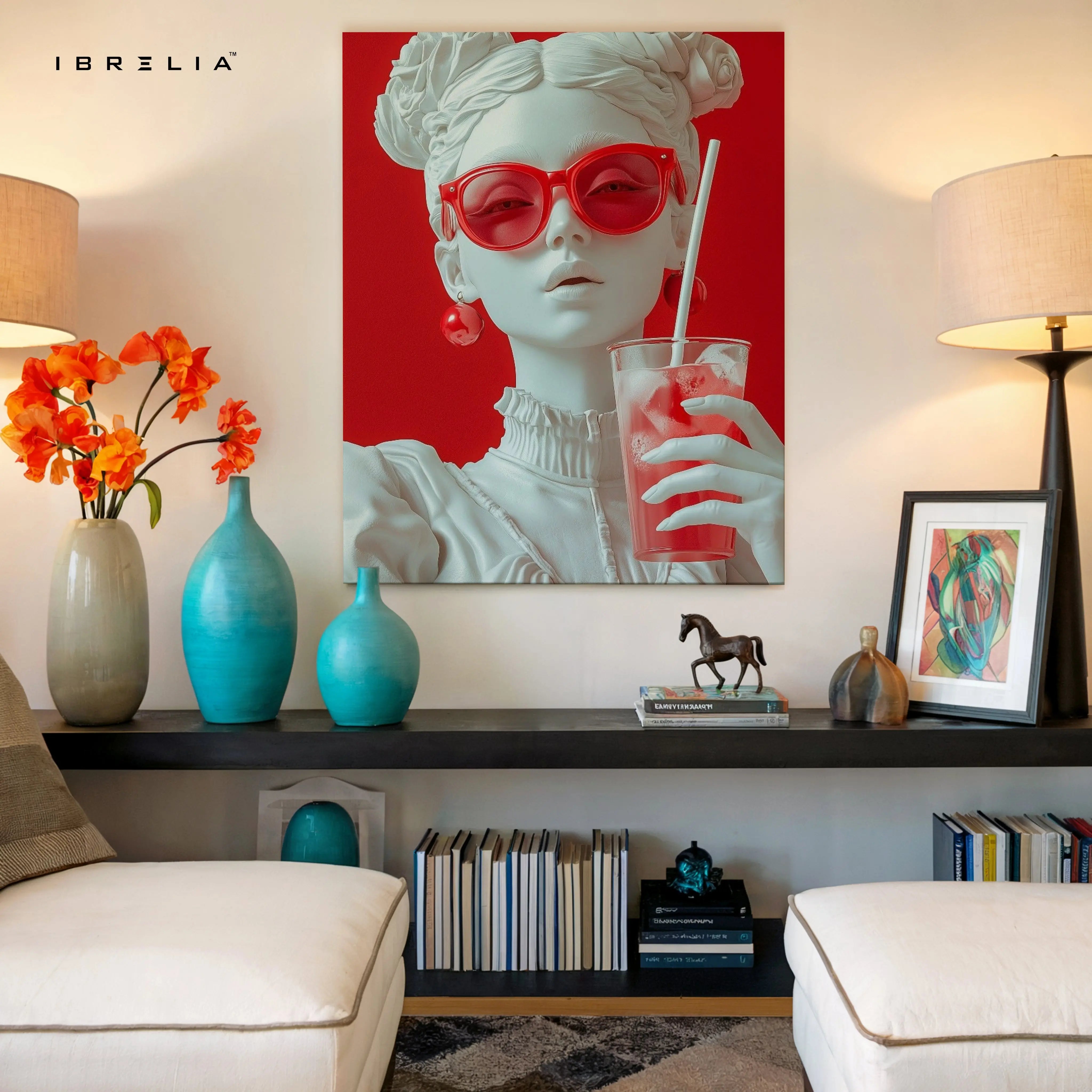 Red Pop Elegance Portrait Art – 4K Ultra Wrap Frame Wall Art in Pakistan | IBRELIA™ IBRELIA