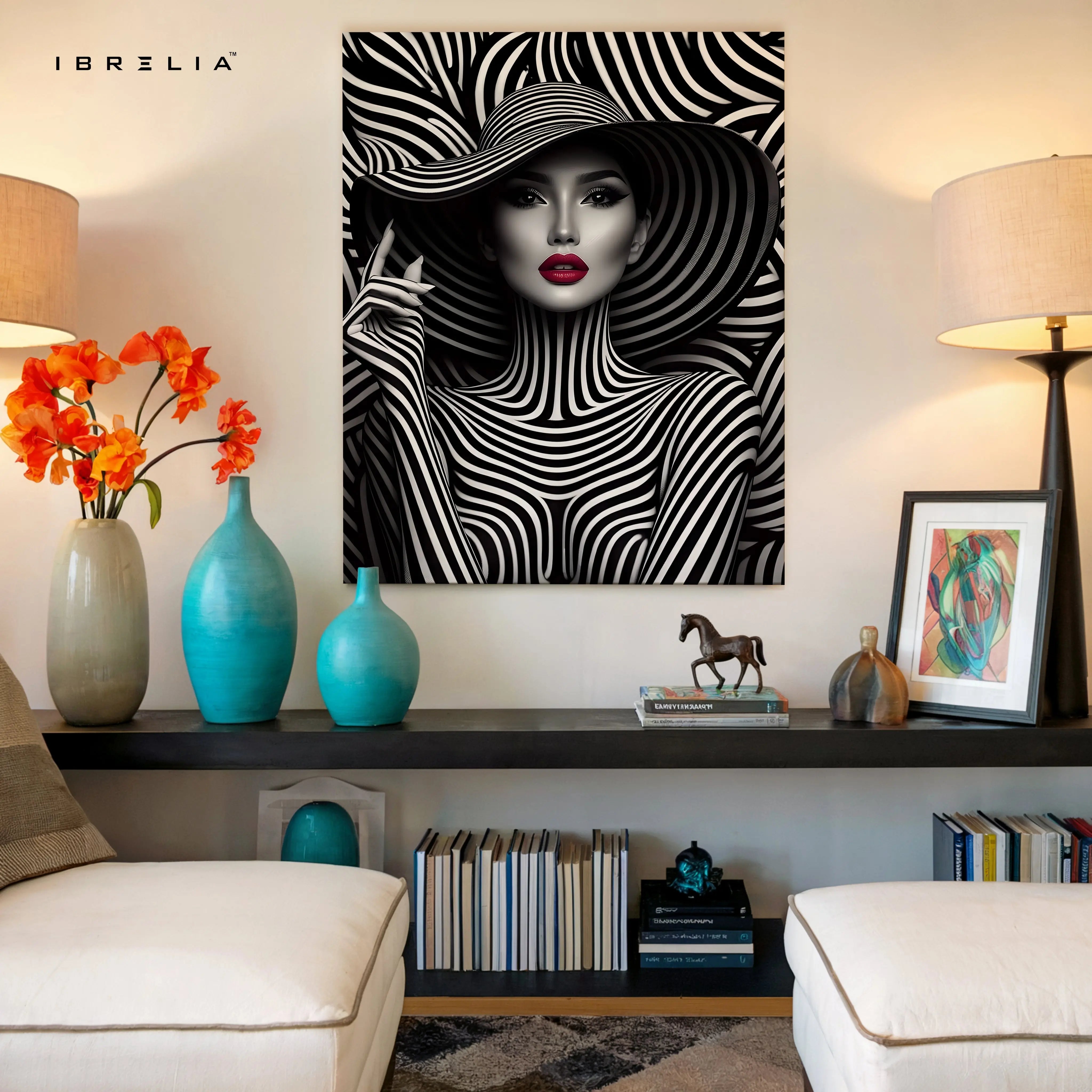 Monochrome Vogue Muse – Black & White Fashion Portrait Art | 4K Ultra Wrap Frame Wall Art in Pakistan | IBRELIA™ IBRELIA