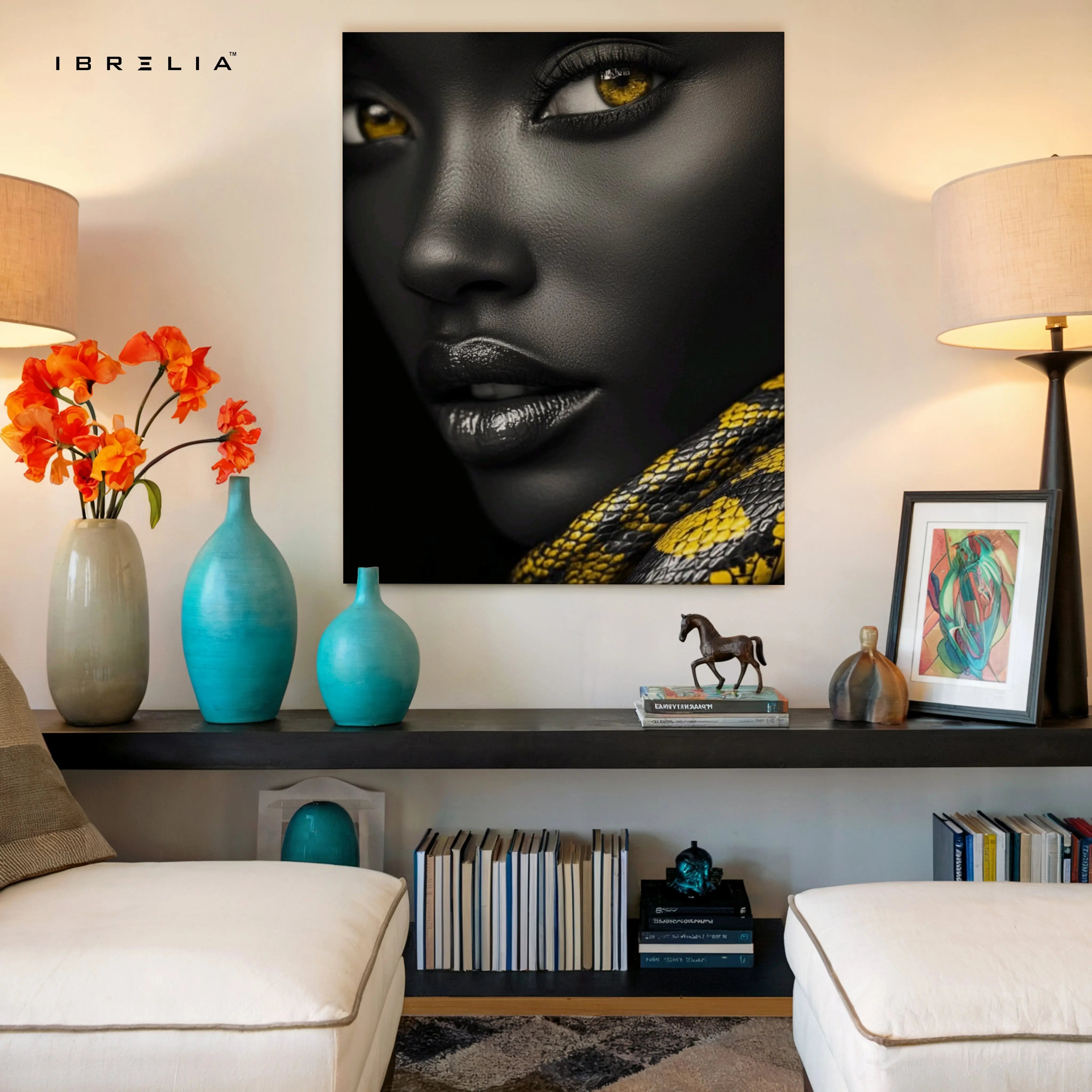 Golden Serpent Gaze Portrait – 4K Ultra Wrap Frame Wall Art in Pakistan | IBRELIA™ IBRELIA