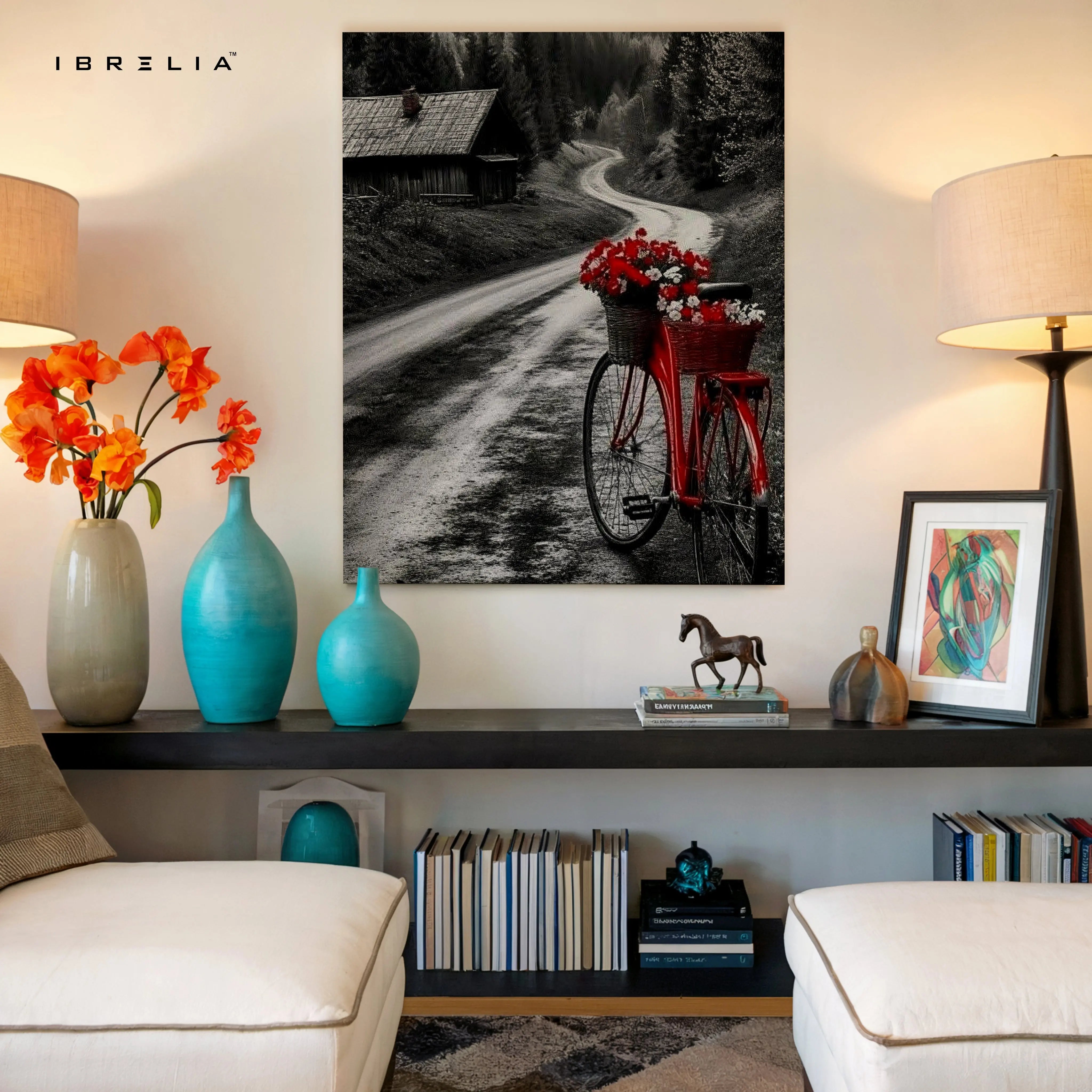 Red Bicycle Countryside Road Art – 4K Ultra Wrap Frame Wall Art in Pakistan | IBRELIA™ IBRELIA