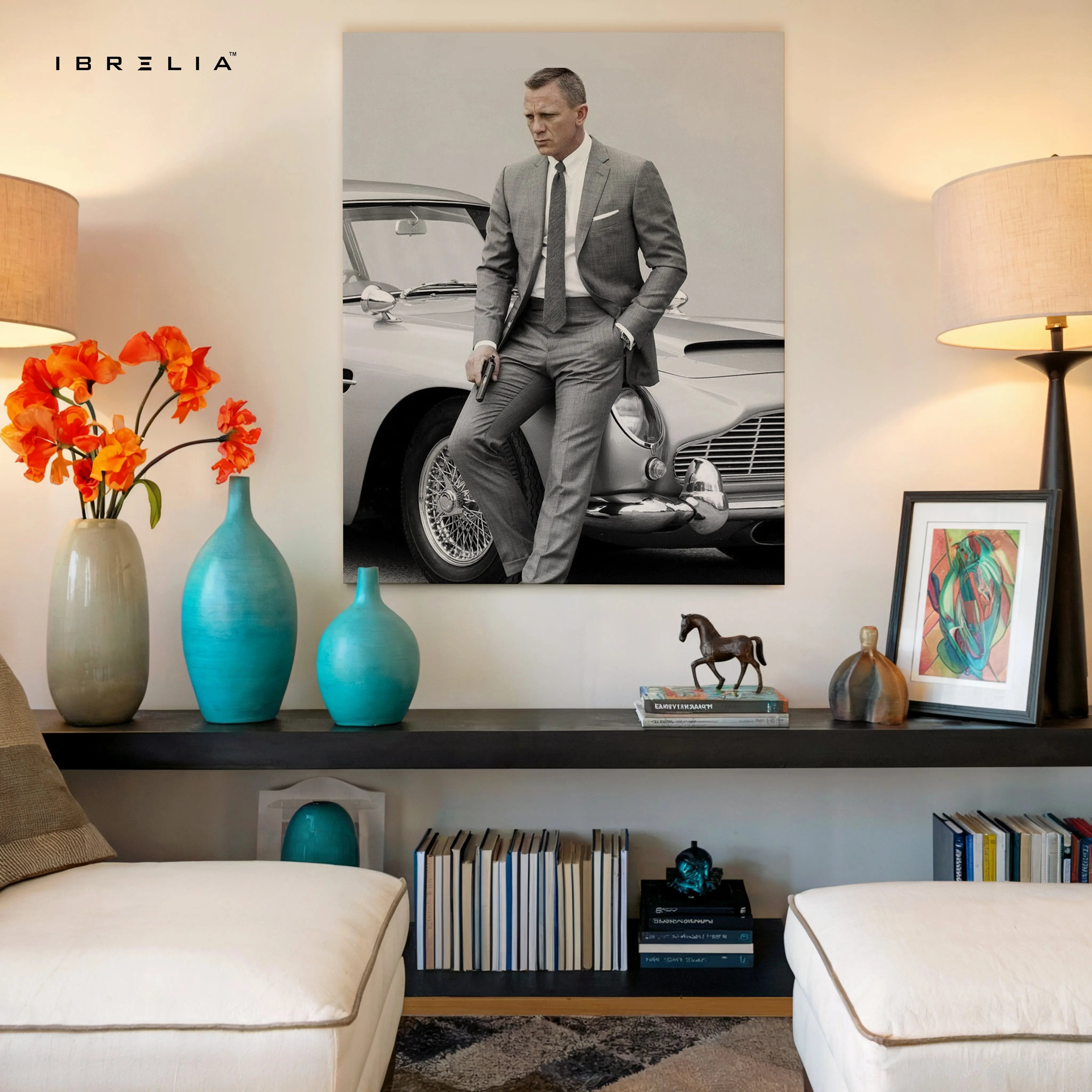 James Bond Aston Martin Portrait – 007 Minimal Cinematic 4K Ultra Wrap Frame Wall Art in Pakistan | IBRELIA™ IBRELIA
