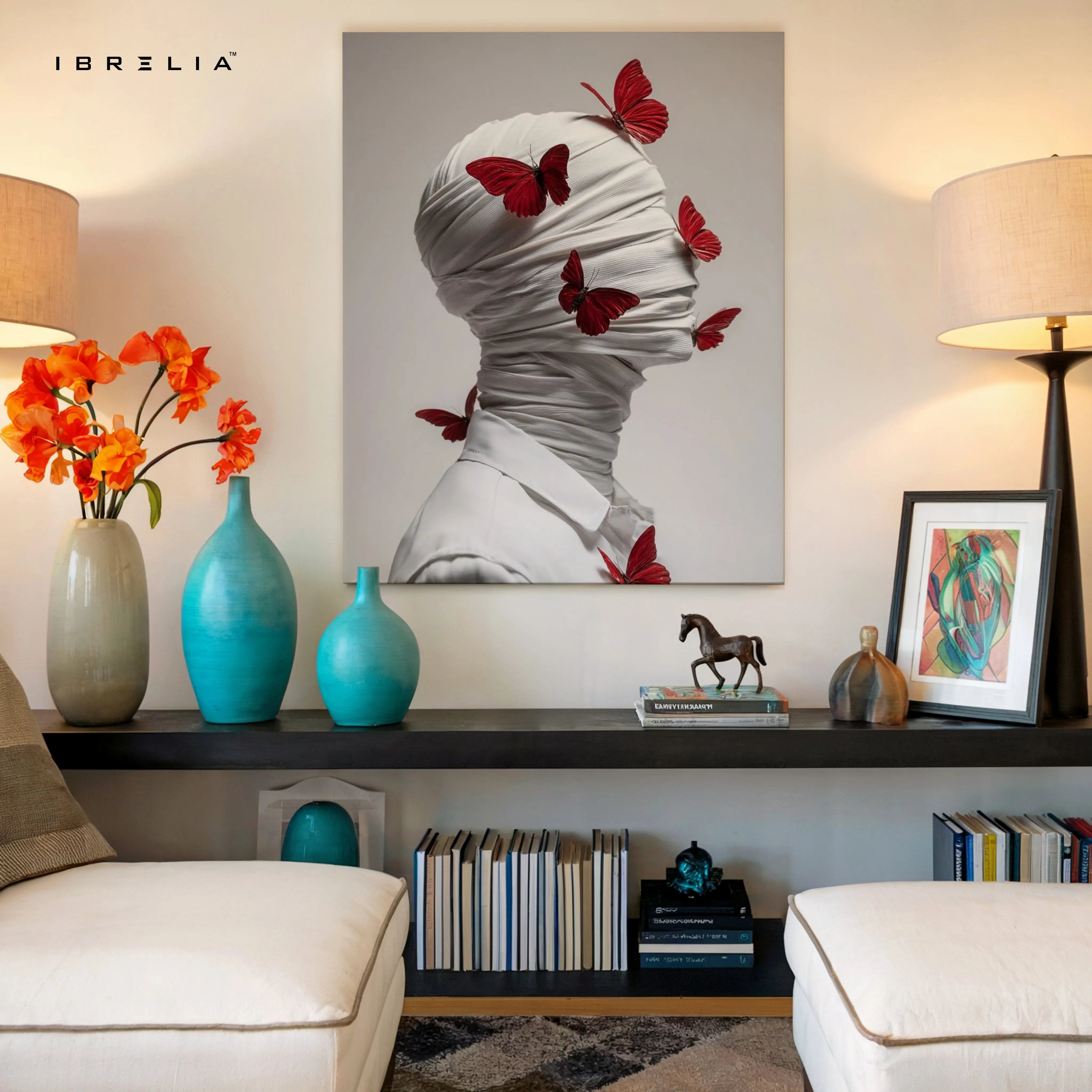 Crimson Butterflies Silence Art – 4K Ultra Wrap Frame Wall Art in Pakistan | IBRELIA™ IBRELIA