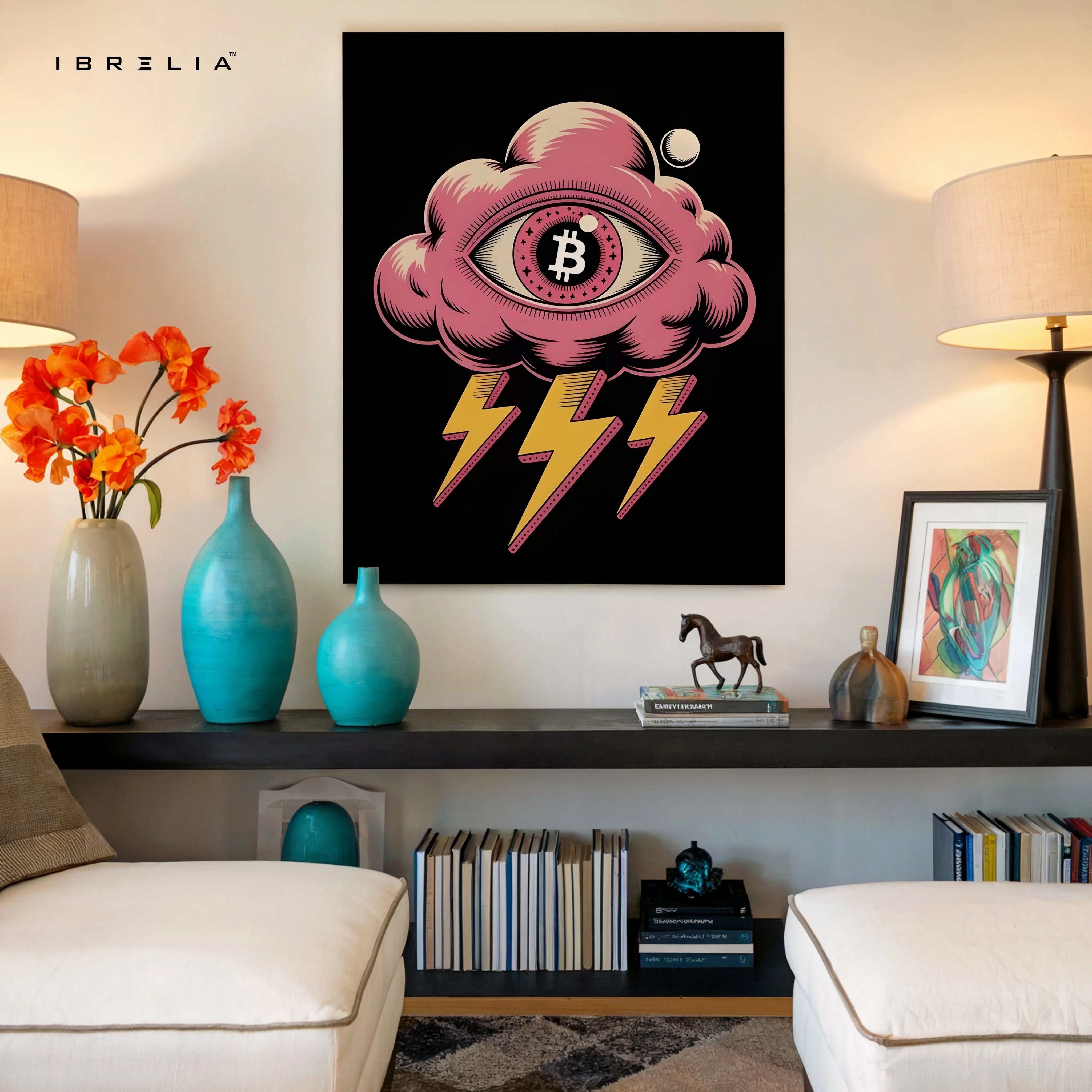 Bitcoin Storm Vision – 4K Ultra Wrap Frame Crypto Pop Art Wall Art | IBRELIA™ IBRELIA
