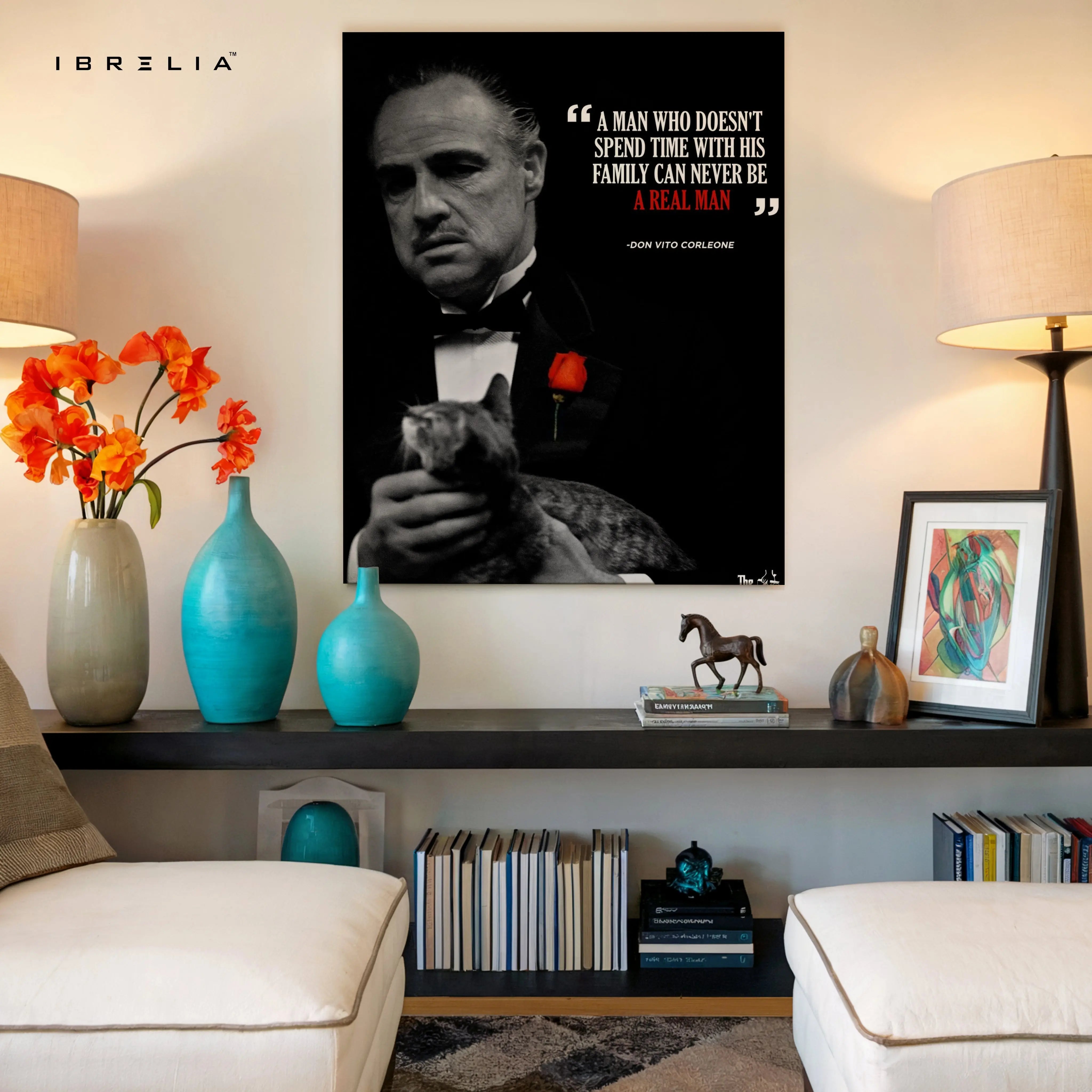 A Real Man Values Family – Don Vito Corleone Quote Art | 4K Ultra Wrap Frame Wall Art in Pakistan | IBRELIA™ IBRELIA