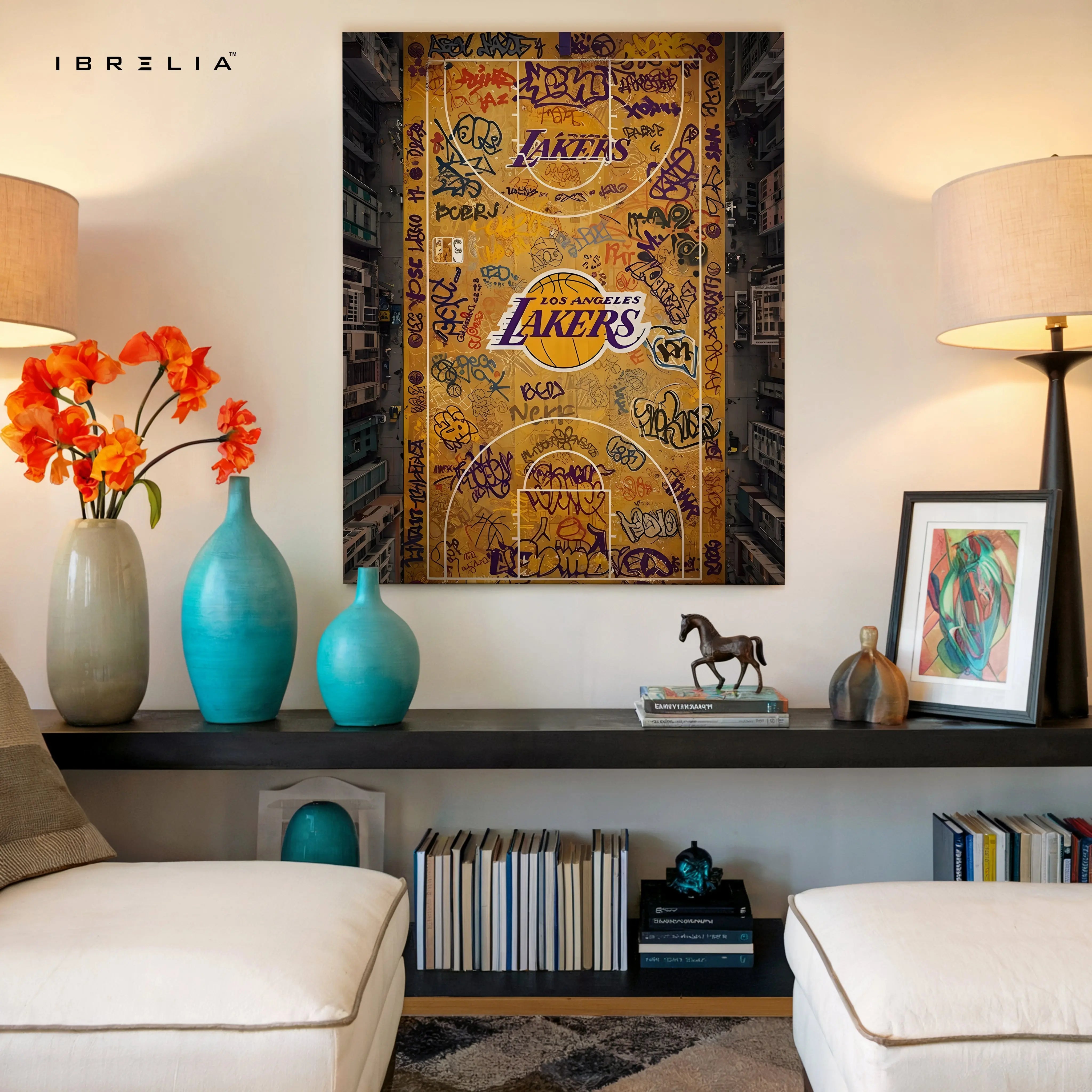 Los Angeles Lakers Graffiti Court Art – 4K Ultra Wrap Frame Wall Art in Pakistan | IBRELIA™ IBRELIA