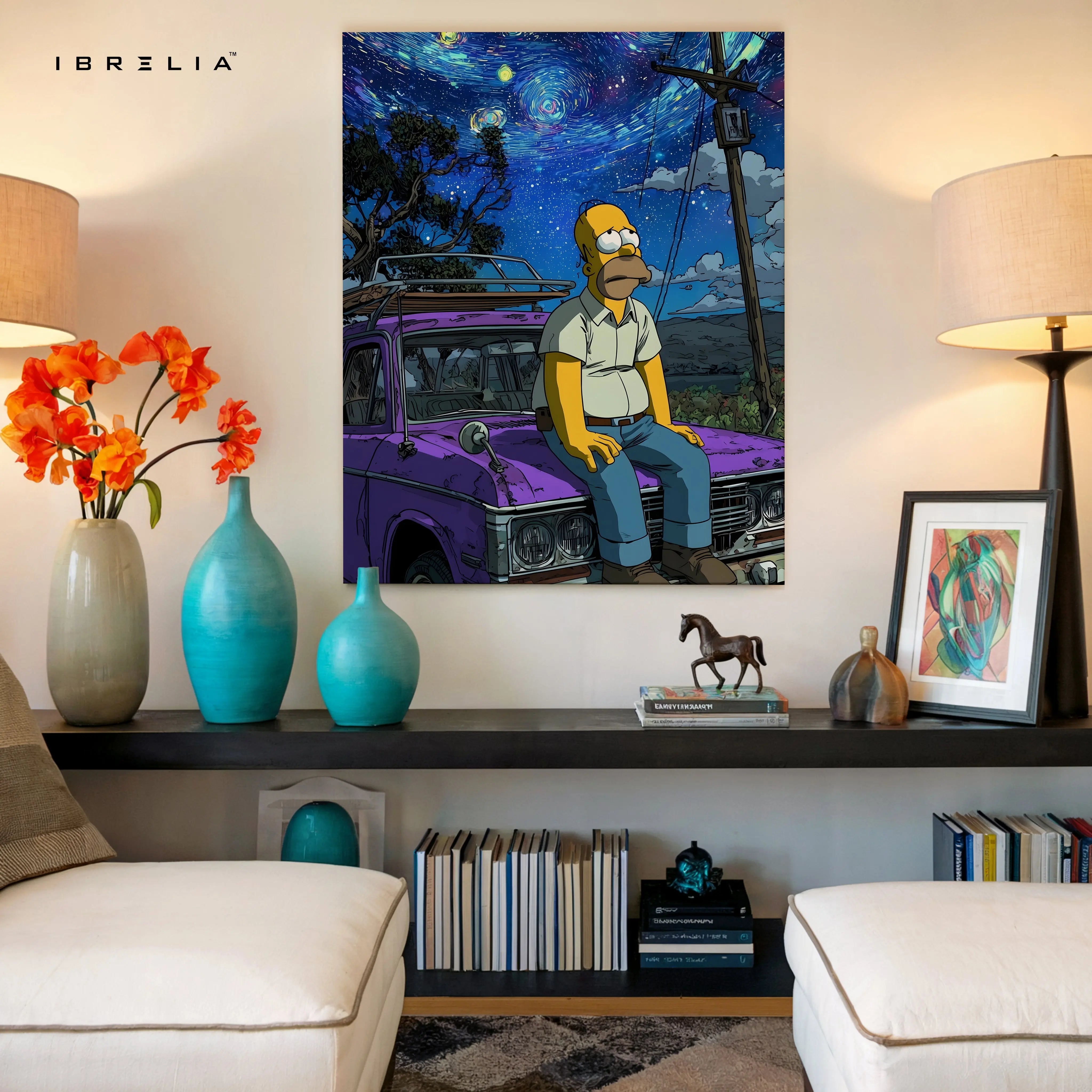 Homer Under the Starry Night – Pop Culture 4K Ultra Wrap Frame Wall Art | IBRELIA™ IBRELIA