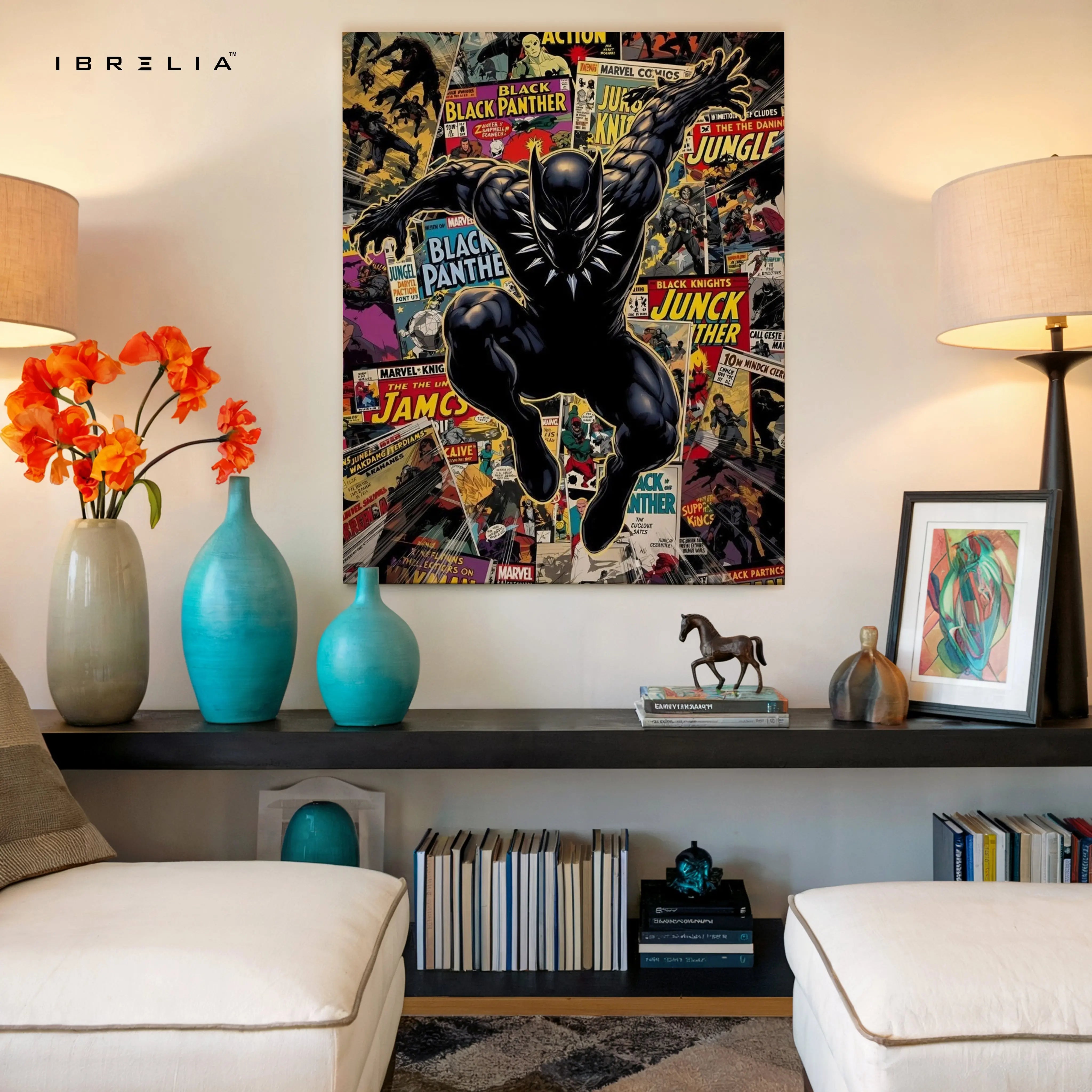 Black Panther Comic Collage Art – 4K Ultra Wrap Frame Wall Art in Pakistan | IBRELIA™ IBRELIA