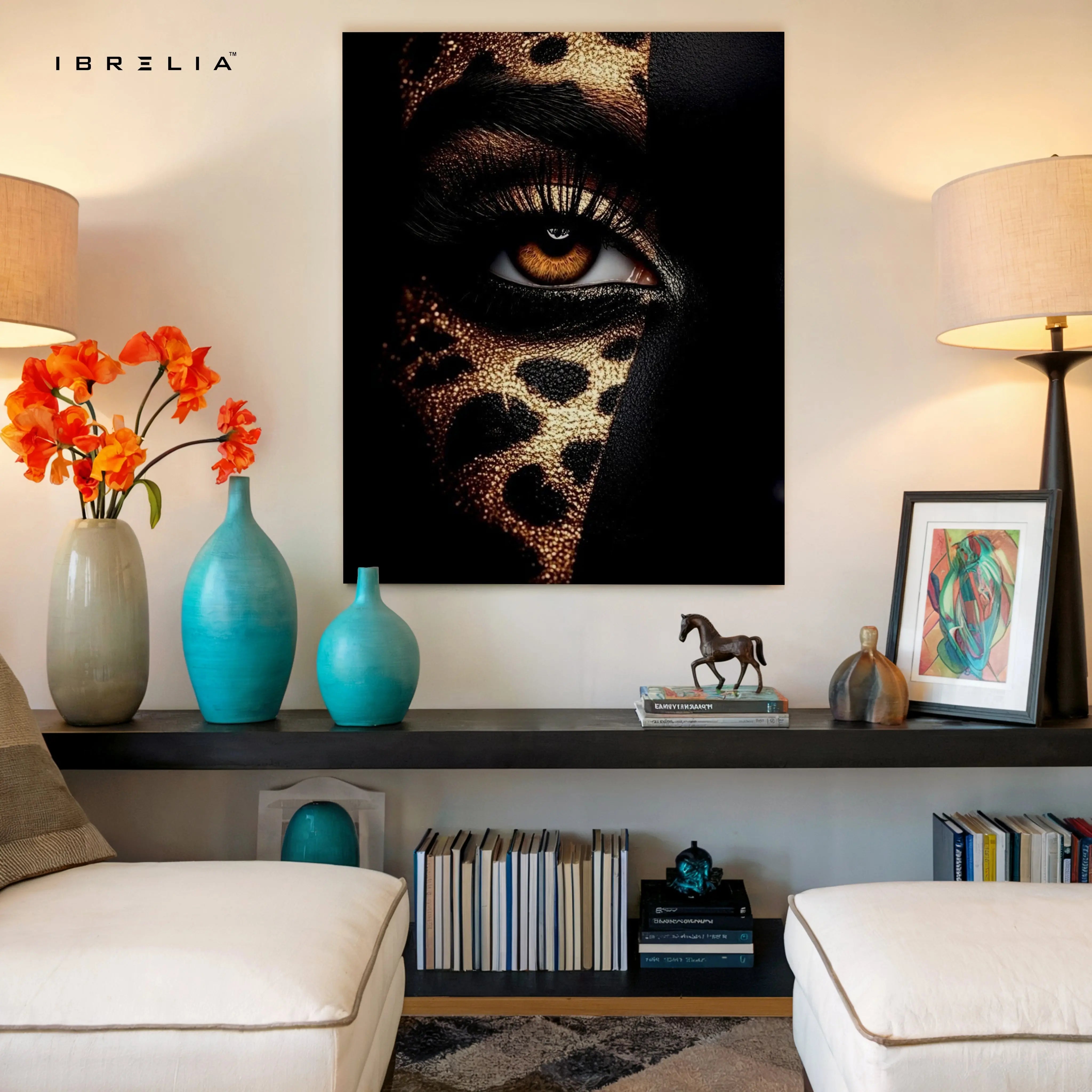 Golden Leopard Gaze Art – 4K Ultra Wrap Frame Wall Art in Pakistan | IBRELIA™ IBRELIA