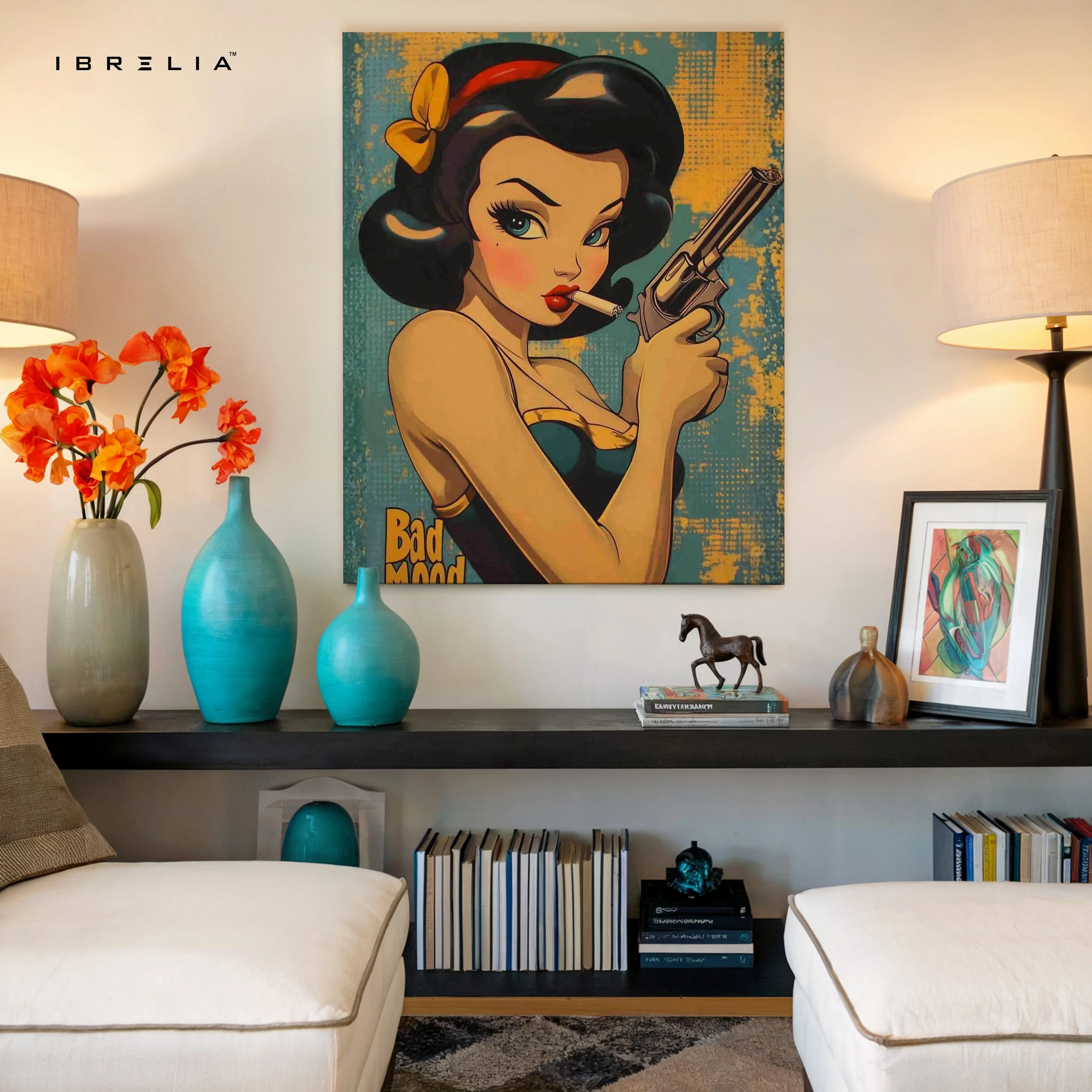 Bad Mood Pin-Up Noir – Vintage Femme Fatale Pop Art | 4K Ultra Wrap Frame Wall Art in Pakistan | IBRELIA™ IBRELIA
