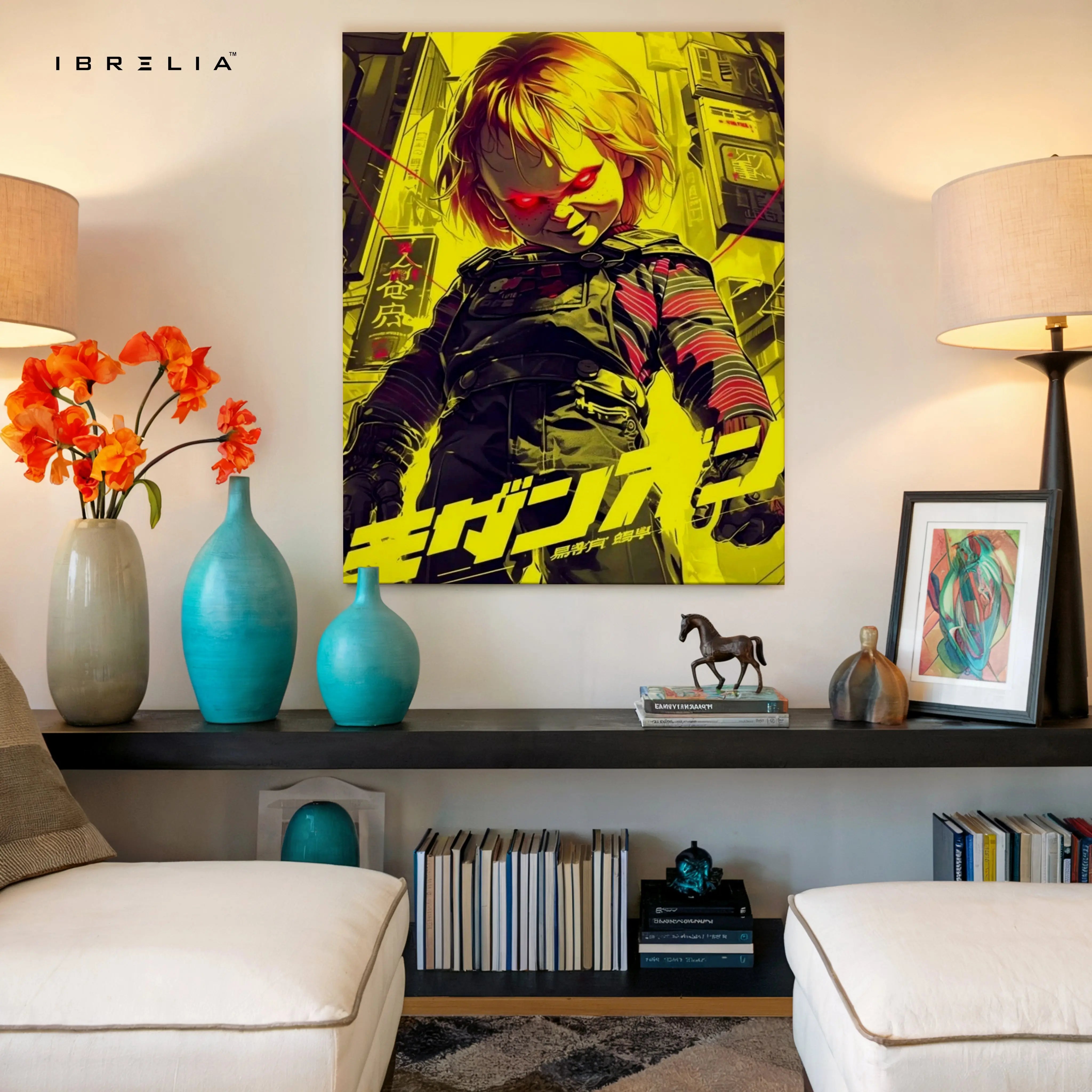 Cyberpunk Chucky Art – Neon Horror 4K Ultra Wrap Frame Wall Art in Pakistan | IBRELIA™ IBRELIA