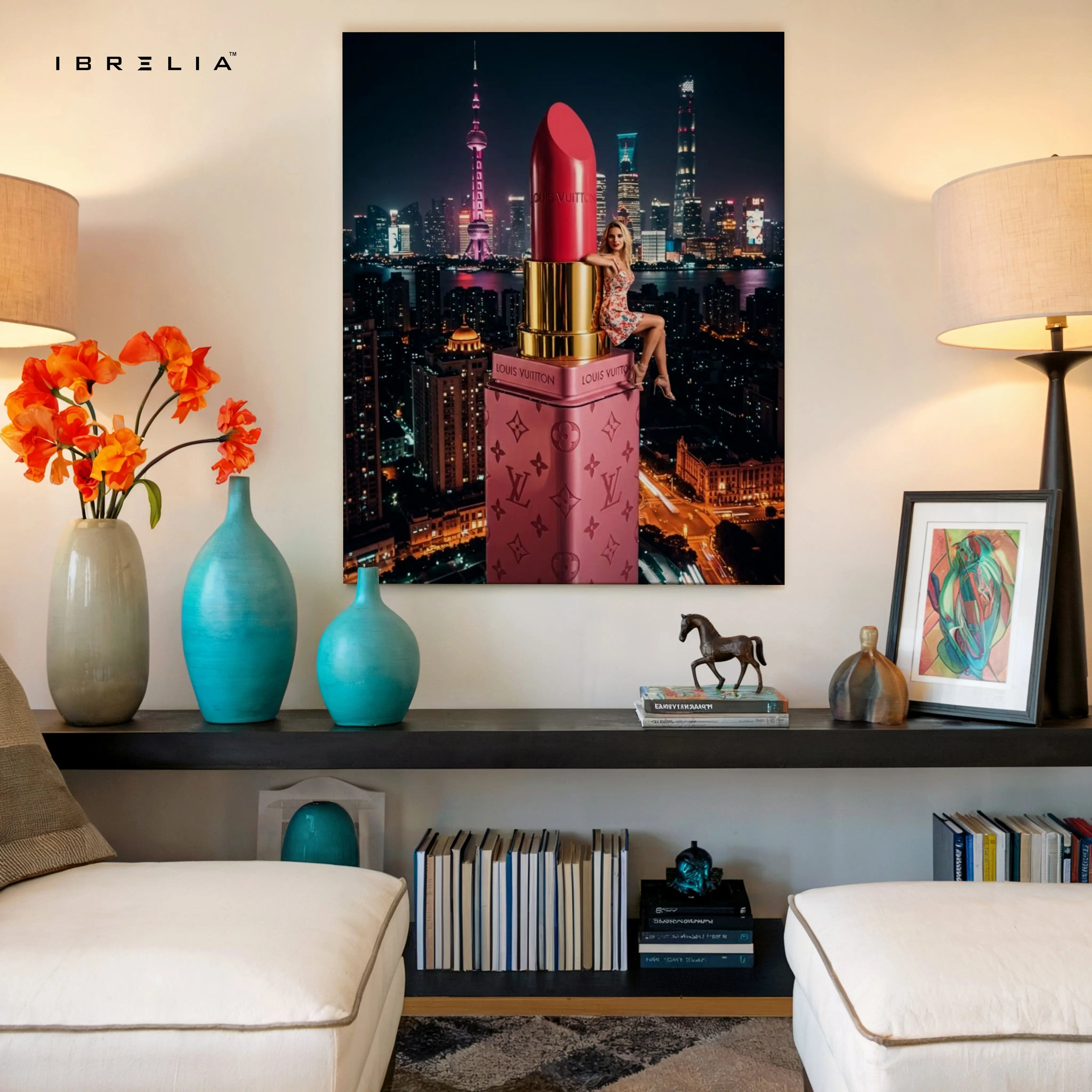 Louis Vuitton Lipstick Skyline Glam Art – 4K Ultra Wrap Frame Wall Art in Pakistan | IBRELIA™ IBRELIA