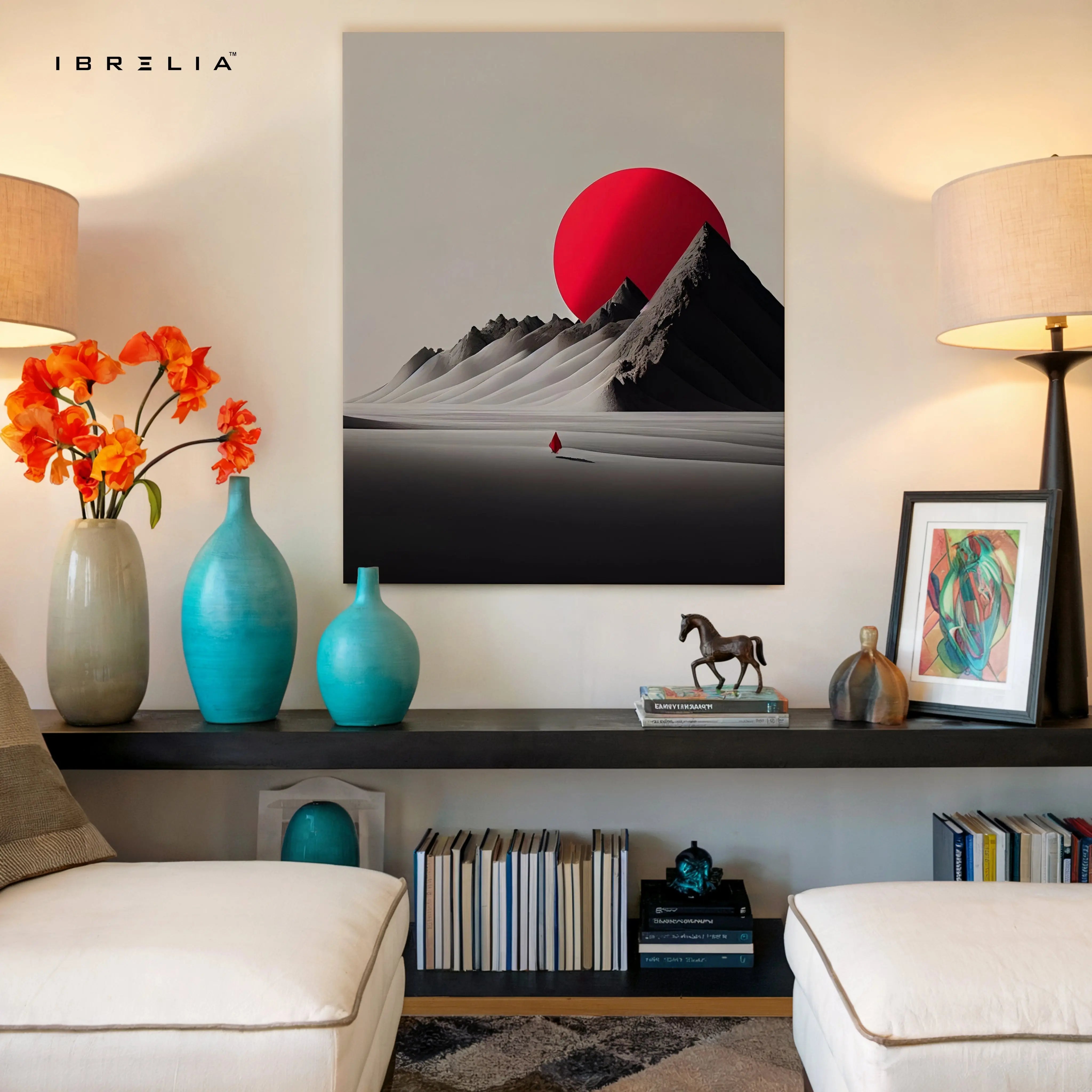 Crimson Horizon Solitude – Minimal Desert Sun Art | 4K Ultra Wrap Frame Wall Art in Pakistan | IBRELIA™ IBRELIA
