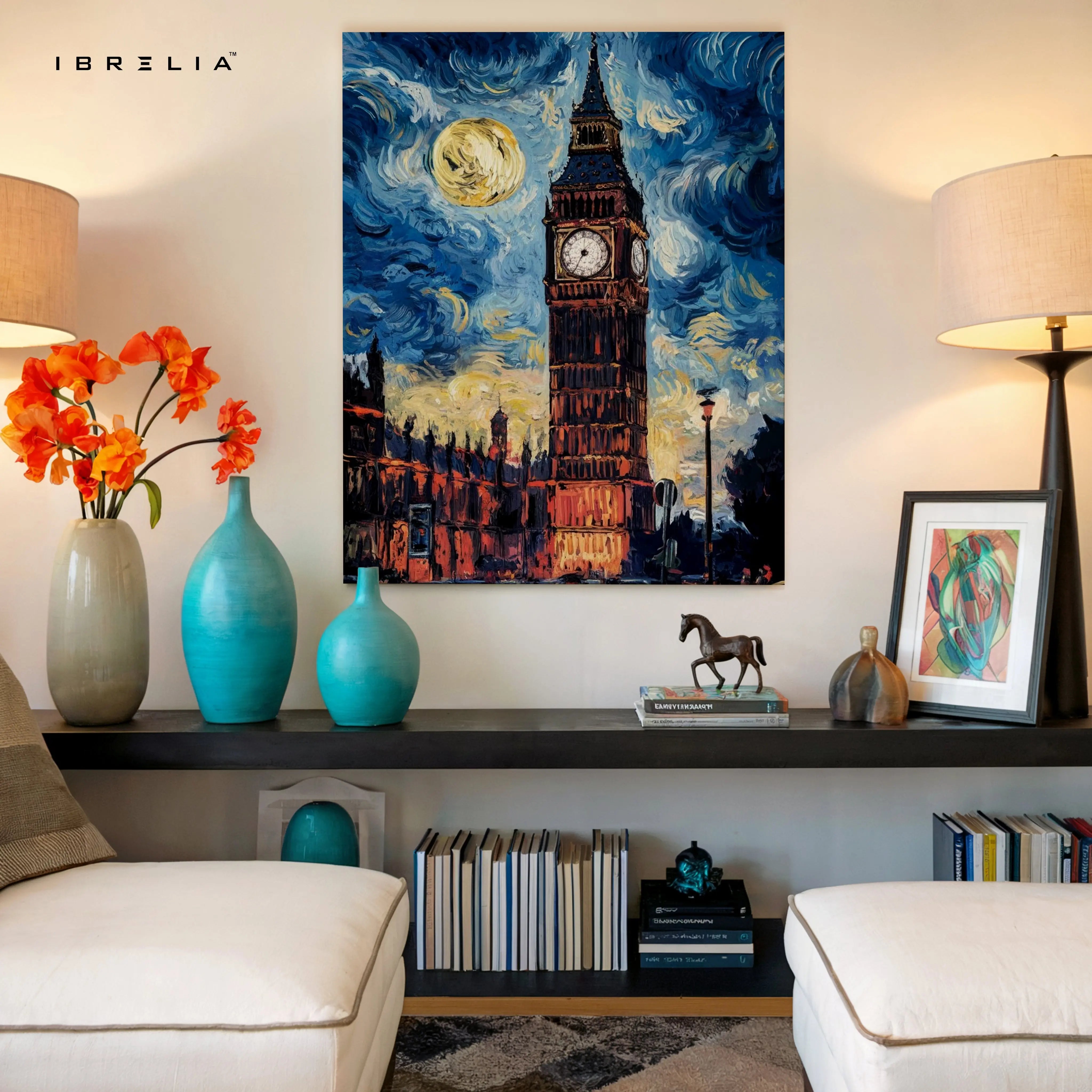 Big Ben Starry Noir Art – London Night Cityscape Wall Art | 4K Ultra Wrap Frame Wall Art in Pakistan | IBRELIA™ IBRELIA